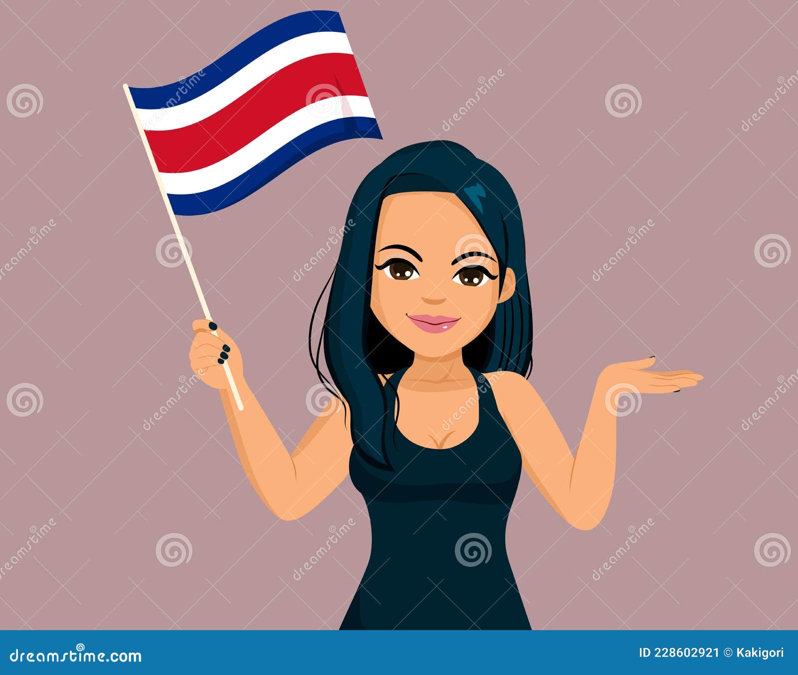 Costa Rican Woman Holding Costa Rica Flag Stock Vector - Illustration ...