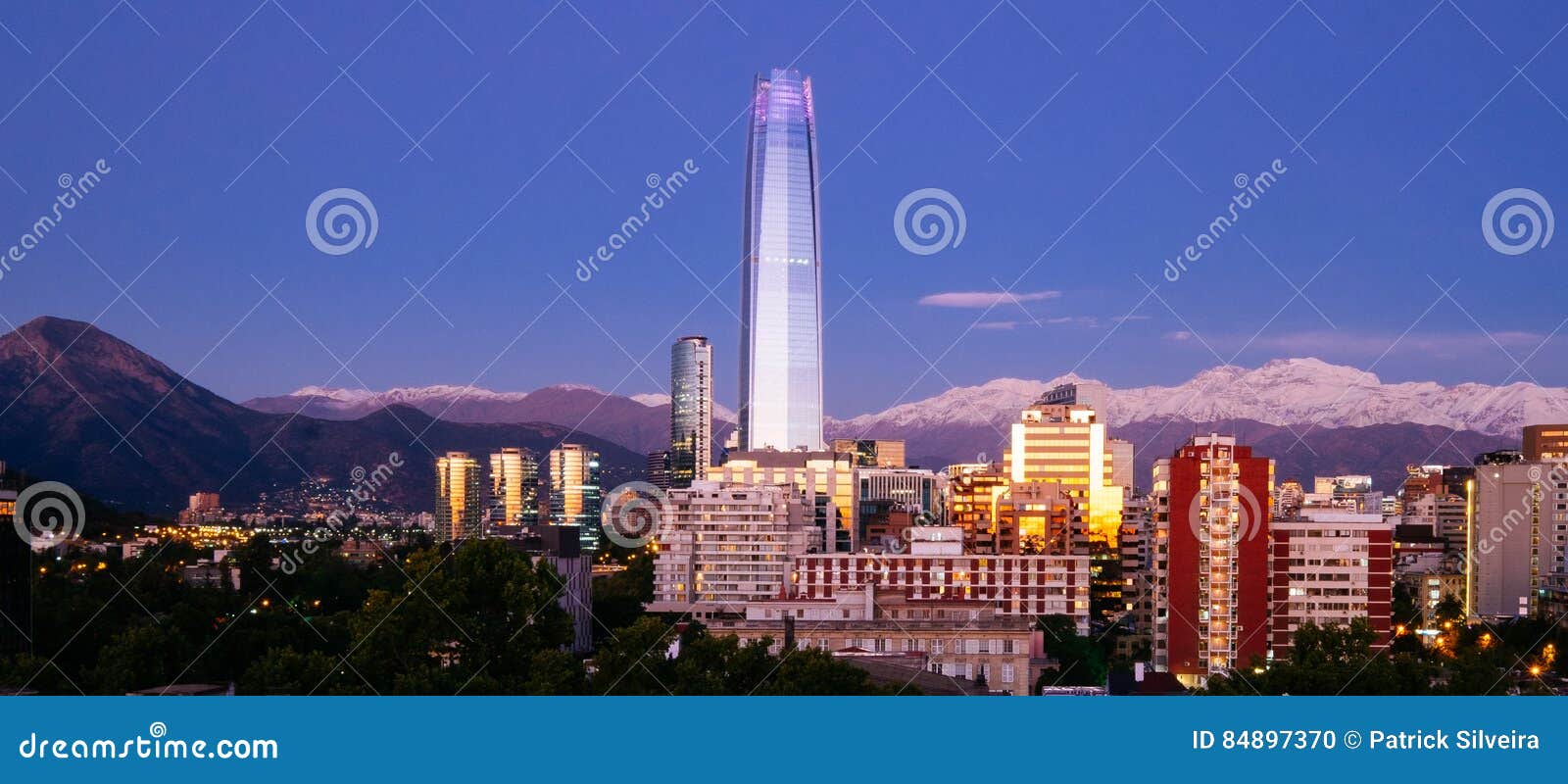 costanera center at sunset in santiago, chile