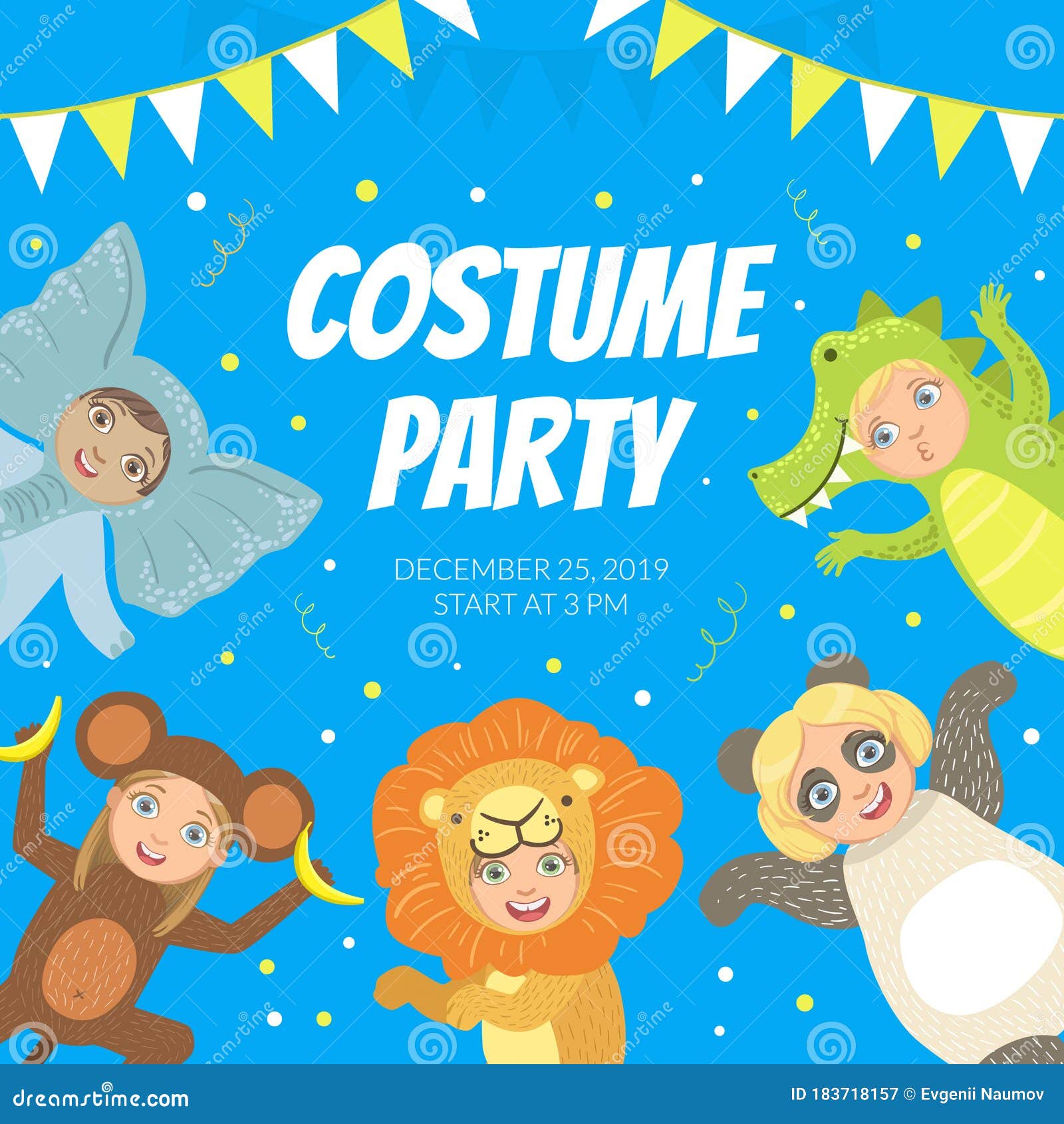 Costume Party Banner, Festive Invitation Card, Flyer, Poster, Background  with Cute Kids in Animals Costumes Vector Stock Vector - Illustration of  funny, decoration: 183718157