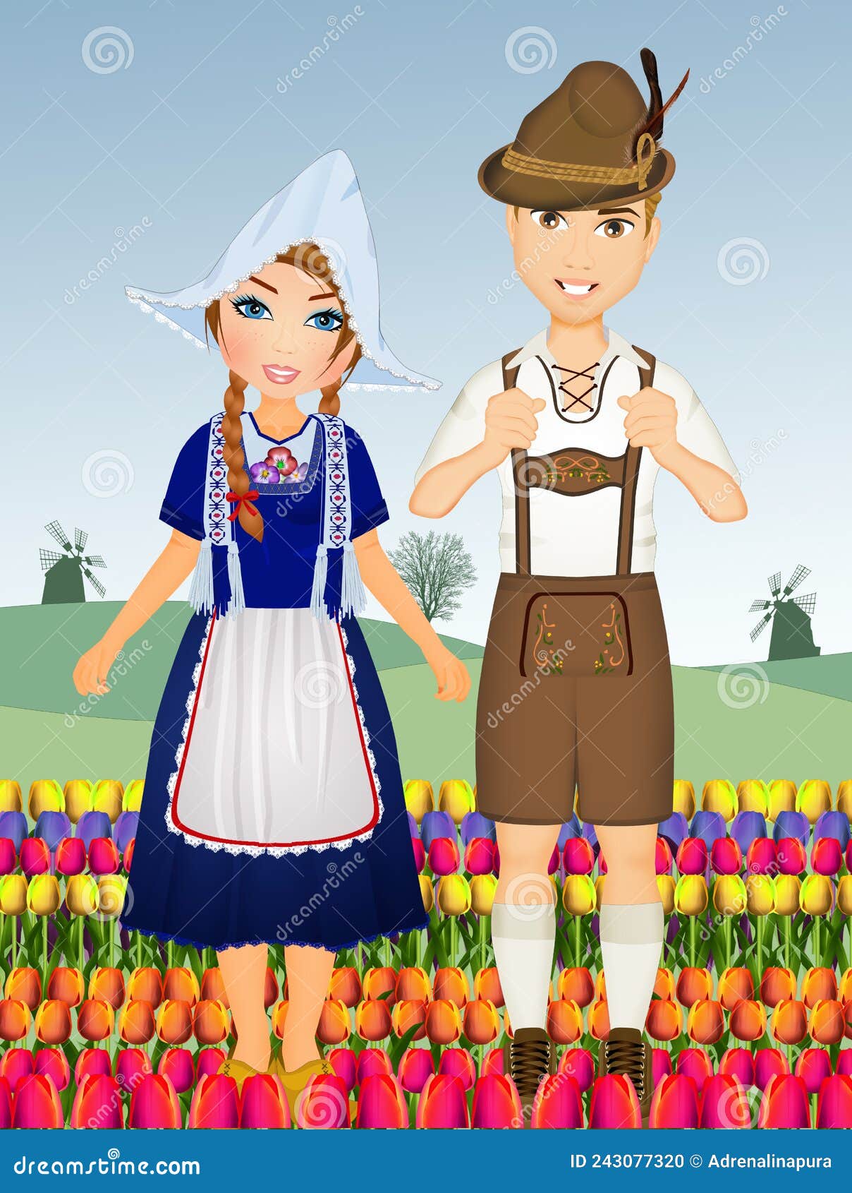 Costume Traditionnel Hollandais D'homme Et De Femme Illustration Stock -  Illustration du fille, coloré: 243077320