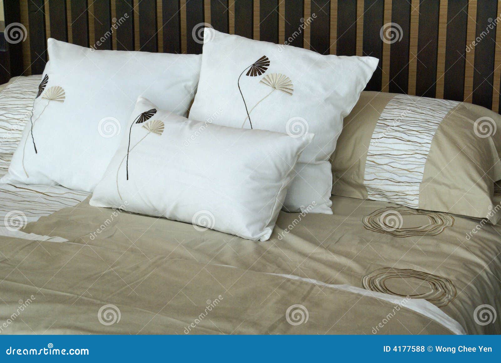 Cosy pillows on bed stock photo. Image of pattern, cosy 4177588