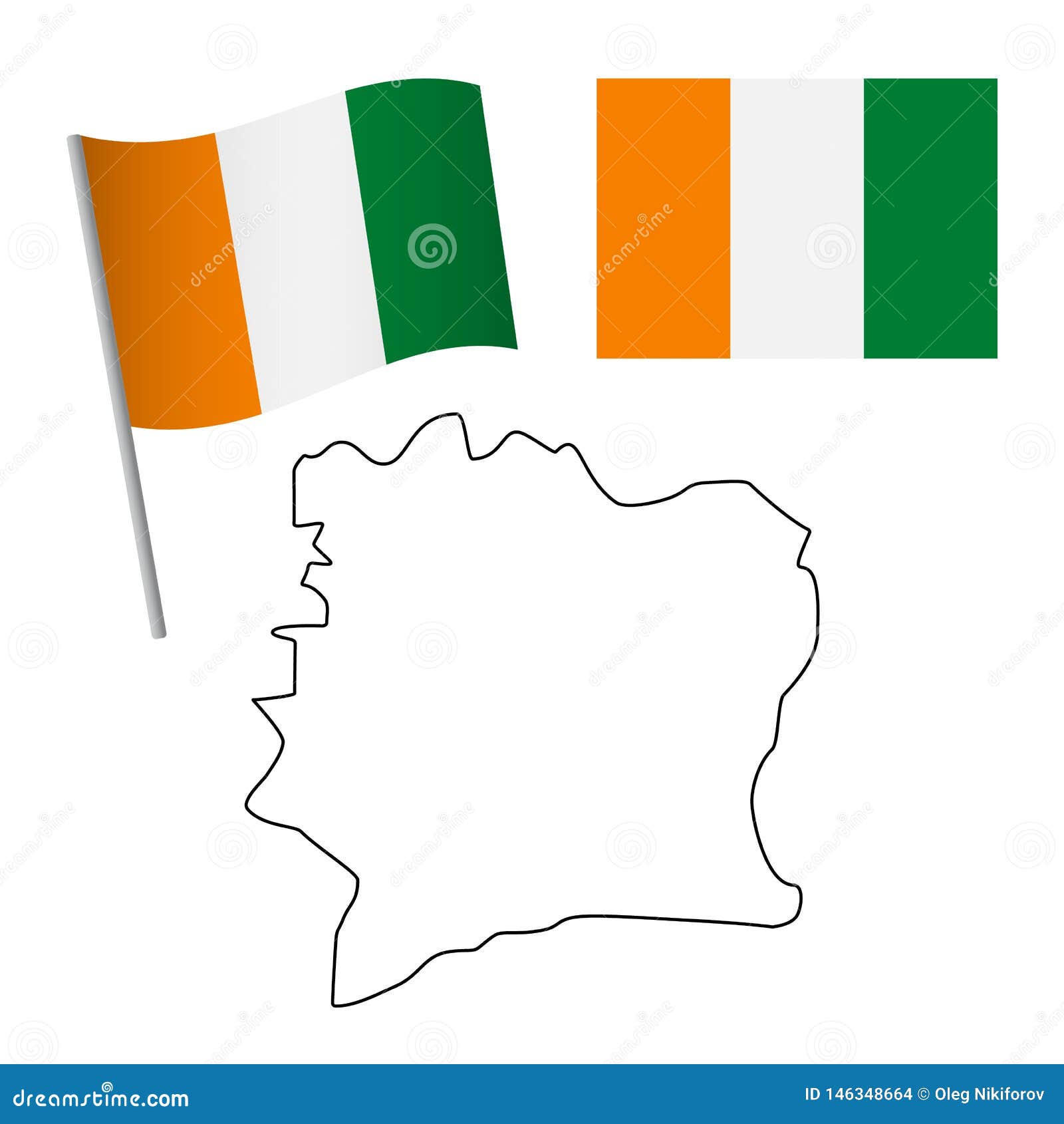 cote d'ivoire (ivory coast) flag. National flag of cote d'ivoire