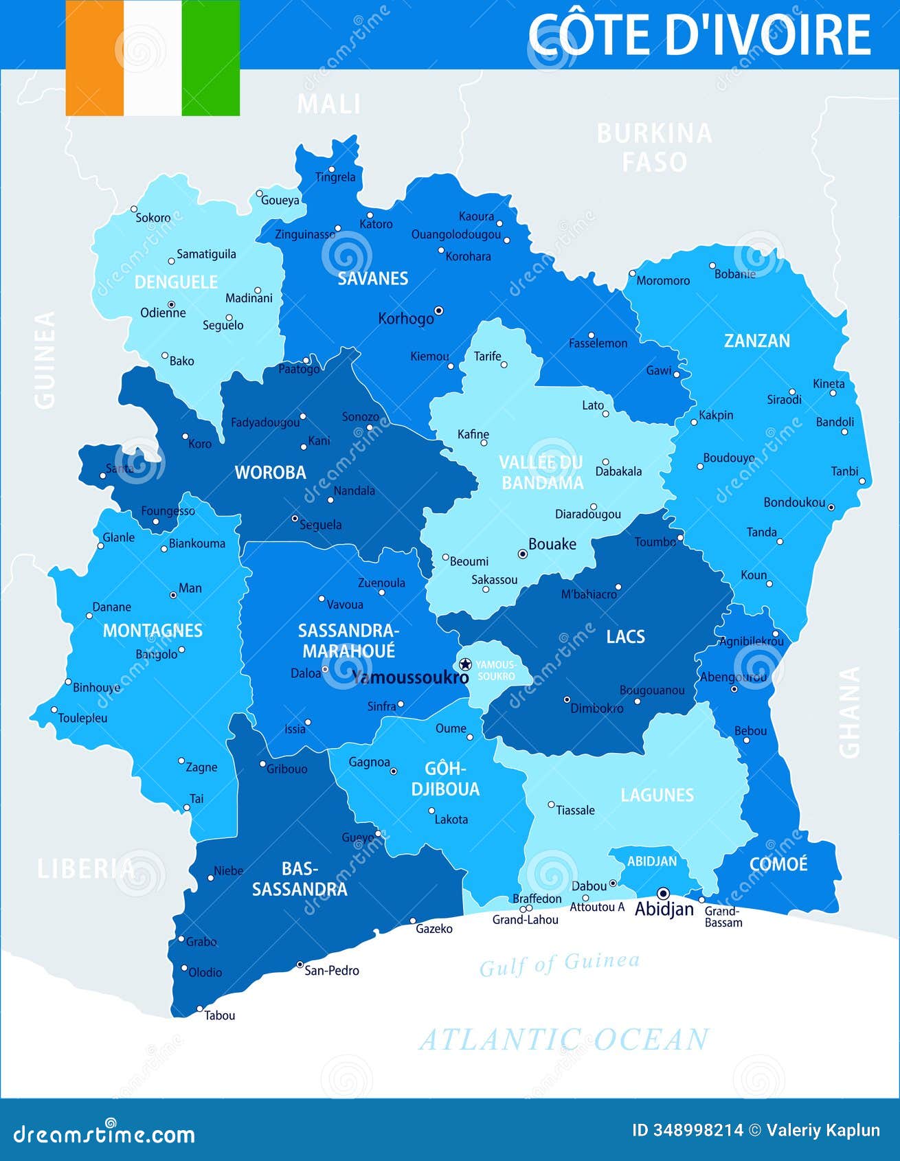 Cote D Ivoire Ivory Coast Map Vector Blue Spot Customizable Layered Cote D Ivoire Ivory Coast Map Vector Blue Spot Cote D Ivoire Ivory Coast Map Vector Blue Spot Customizable Layered Political Map 348998214