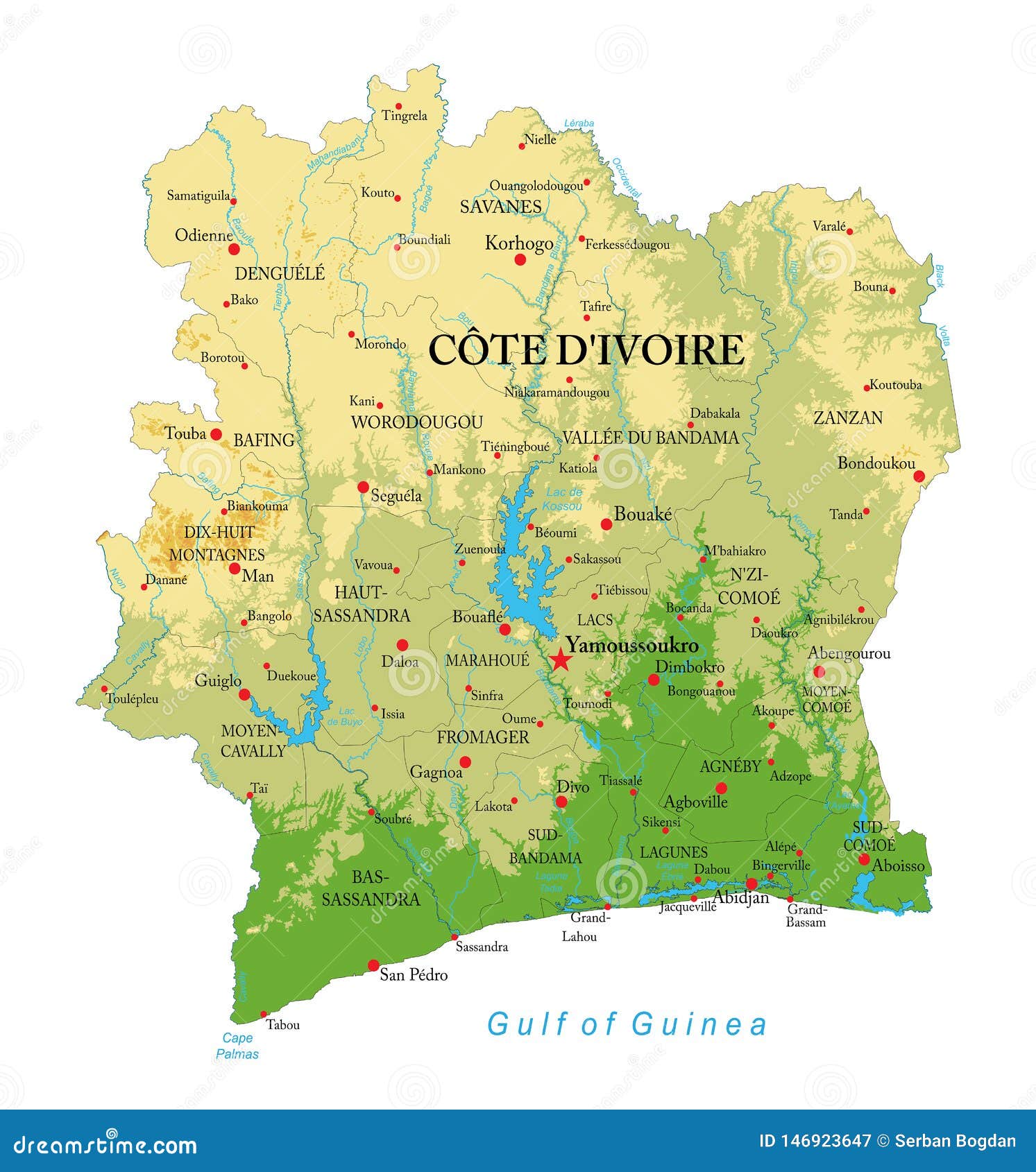 Large Detailed Physical And Road Map Of Cote Divoire Cote Divoire ...