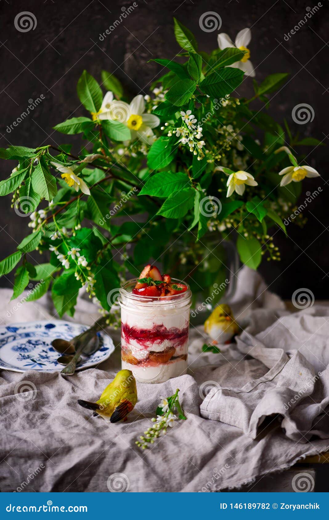 Cottage Cheese and Apples Dessert Stock Photo Image of glass, chip