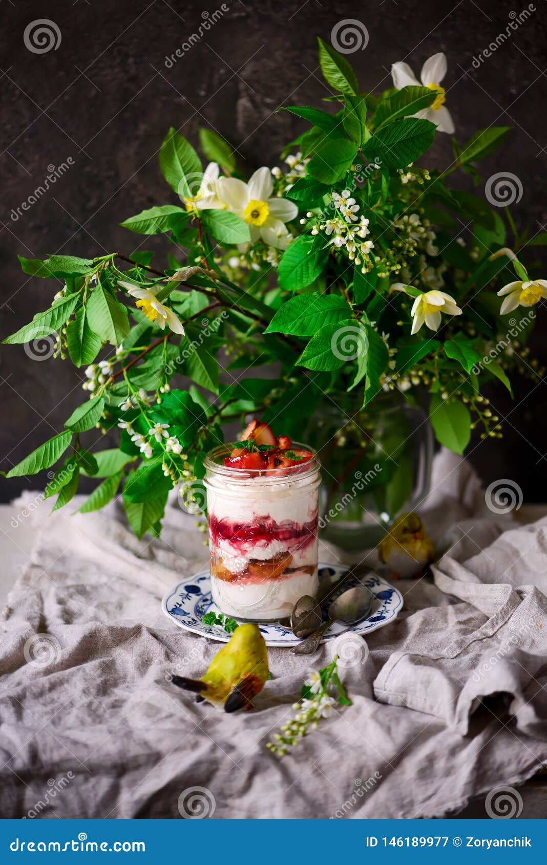 Cottage Cheese and Apples Dessert Stock Image Image of cheese, glass