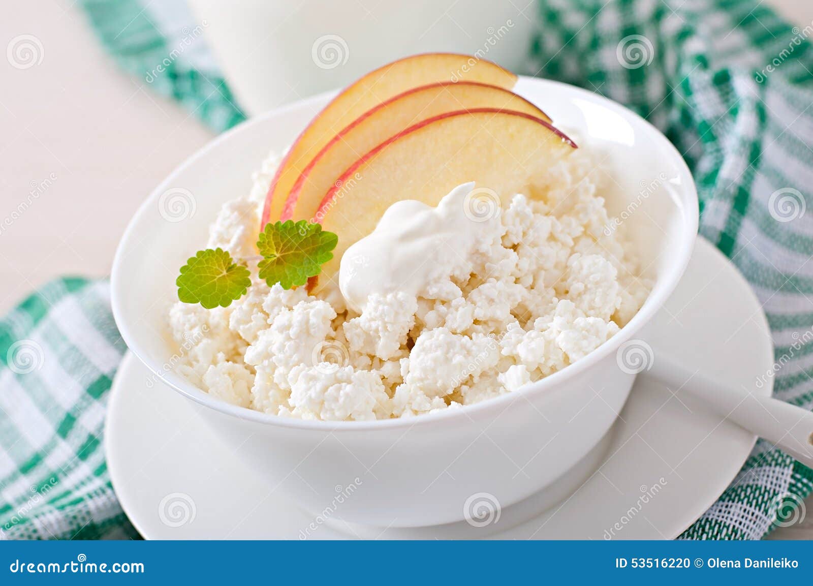 Cottage cheese with apples stock photo. Image of cheese 53516220
