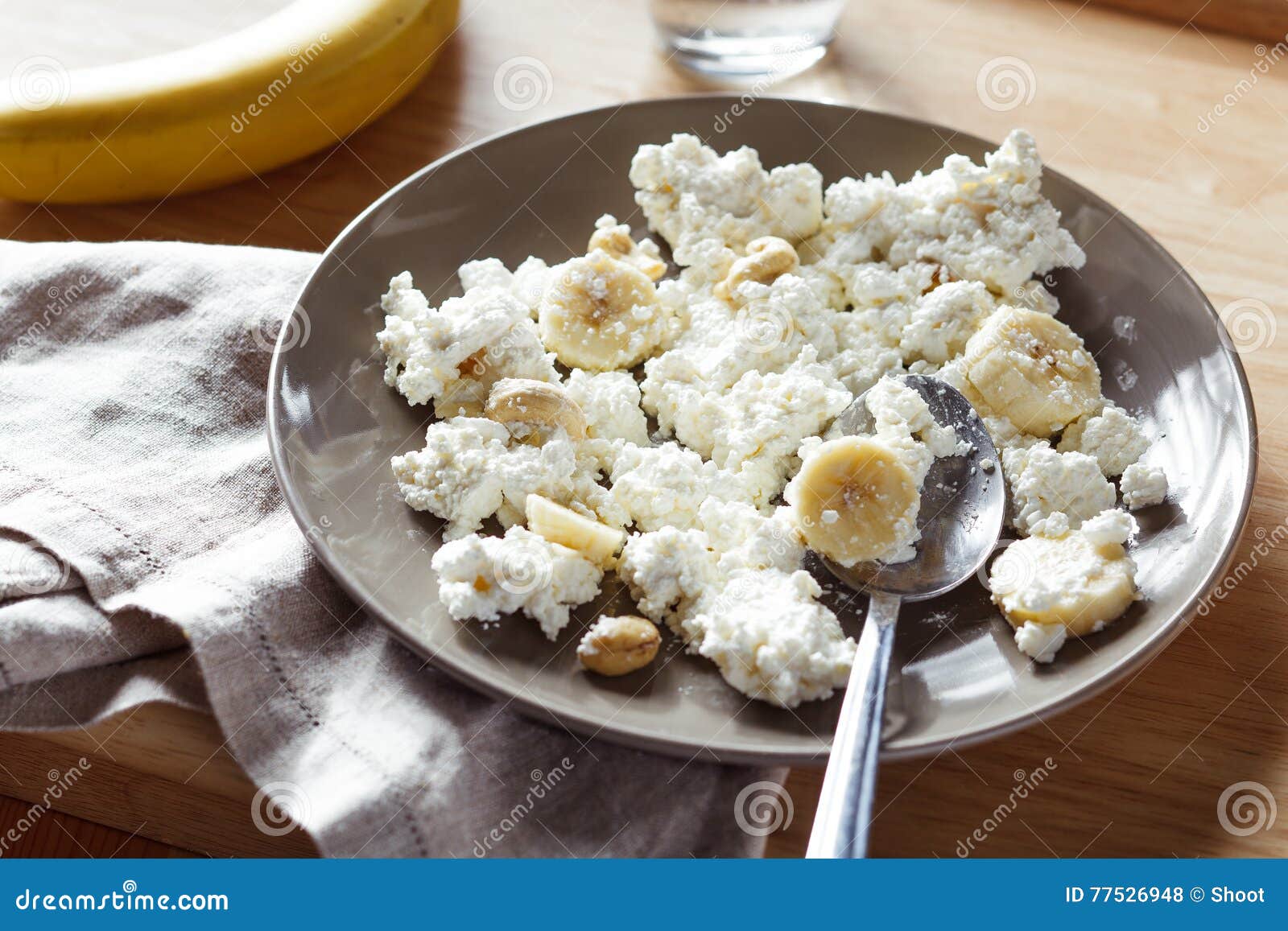 Cottage Cheese with Banana and Nuts Stock Photo Image of banana, meal
