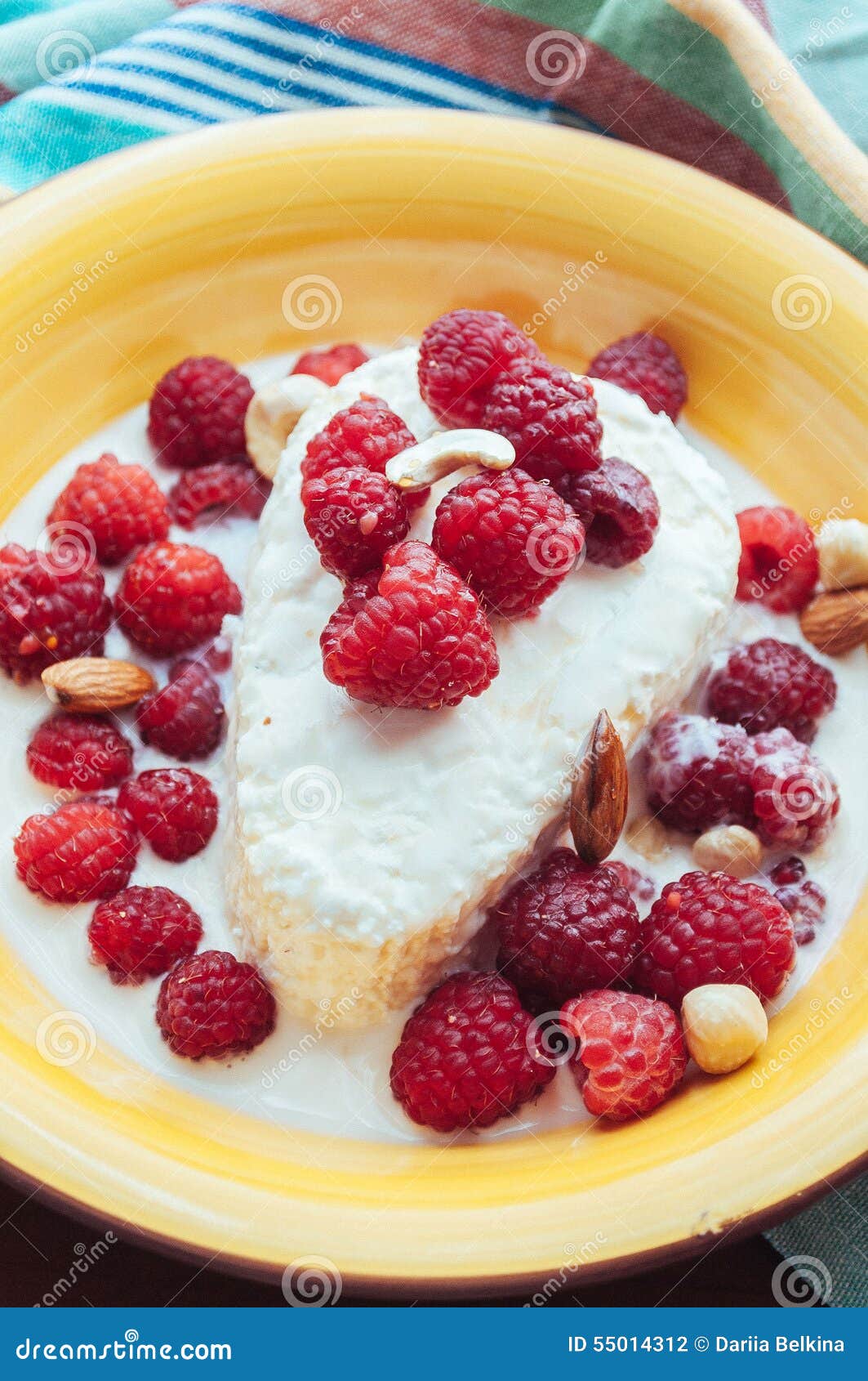 Cottage Cheese with Berry, Nuts and Maple Syrup Stock Photo Image of