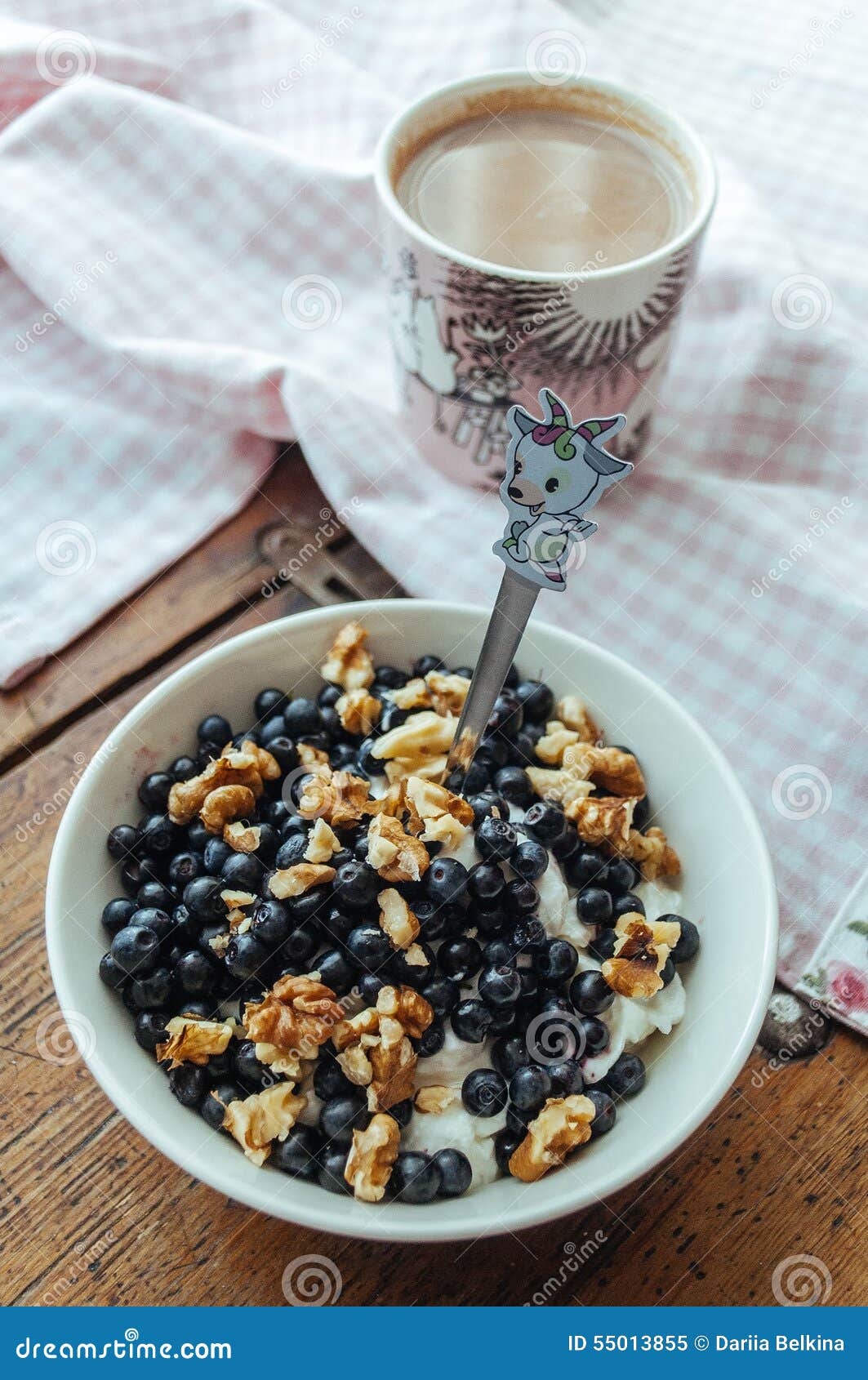 Cottage Cheese with Blueberries, Nuts and Honey Stock Image Image of