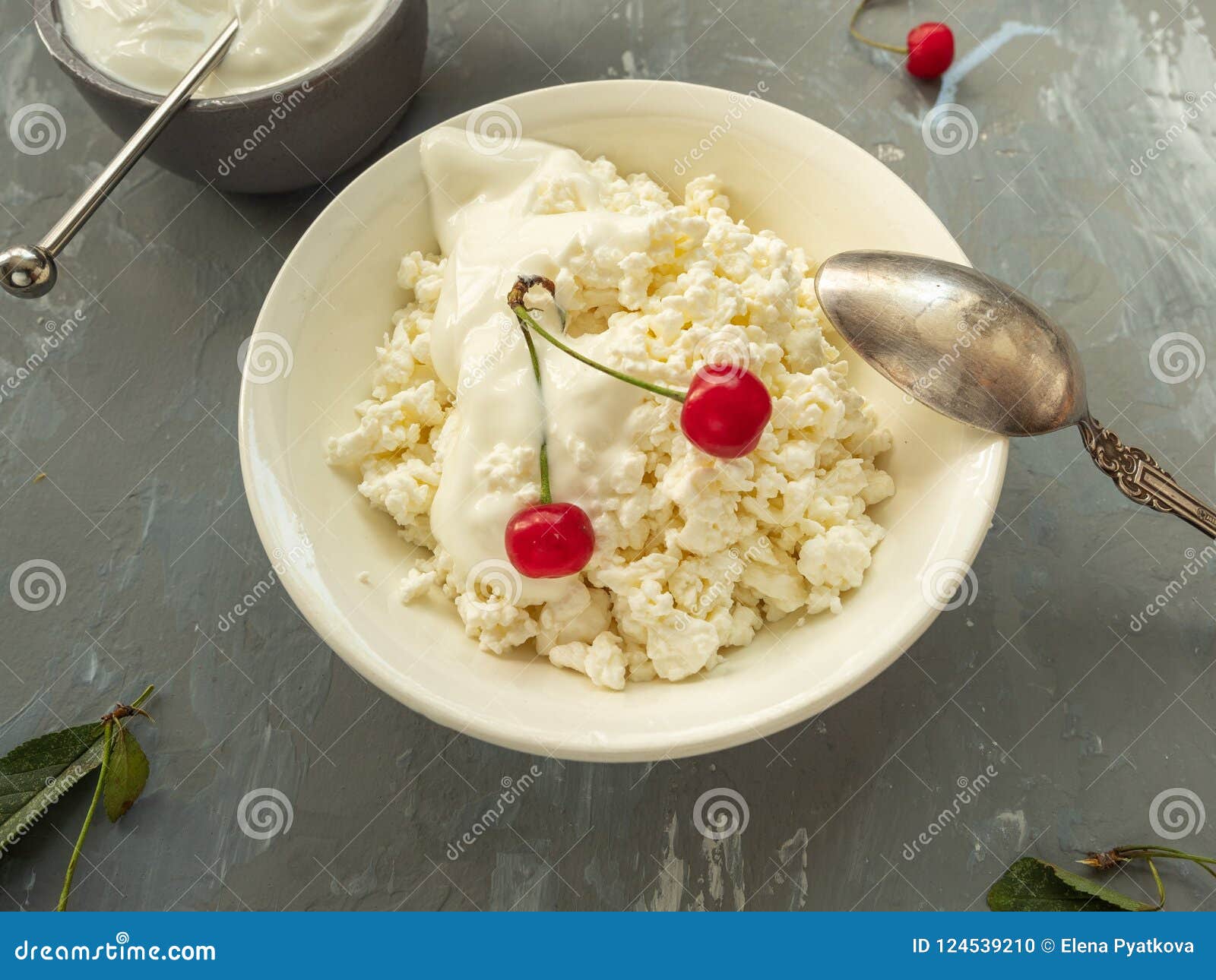 Cottage Cheese In A Bowl Replaced In A Kremanka A Spoon Ripe