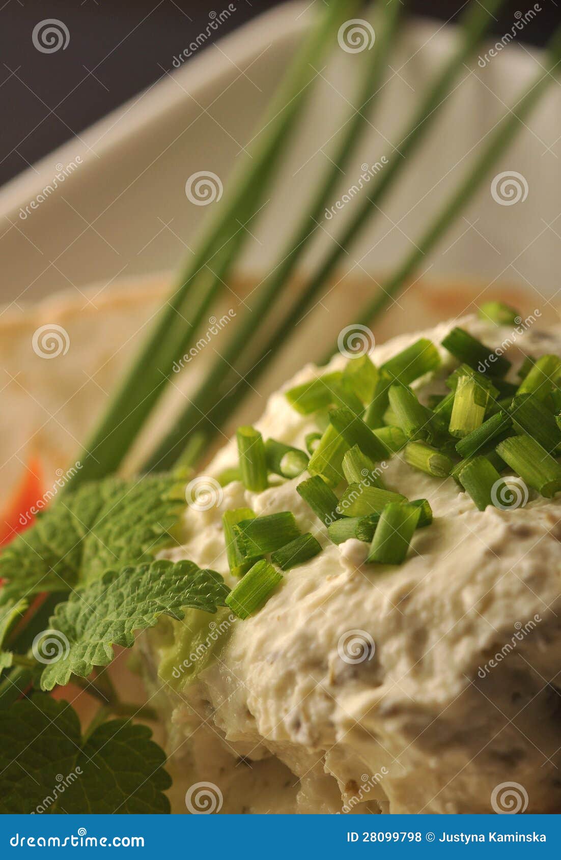 Cottage cheese with chives stock photo. Image of vitamins 28099798