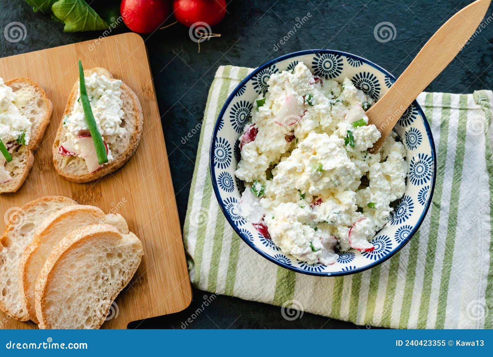 Cottage Cheese with Chives and Radish Stock Image Image of gourmet