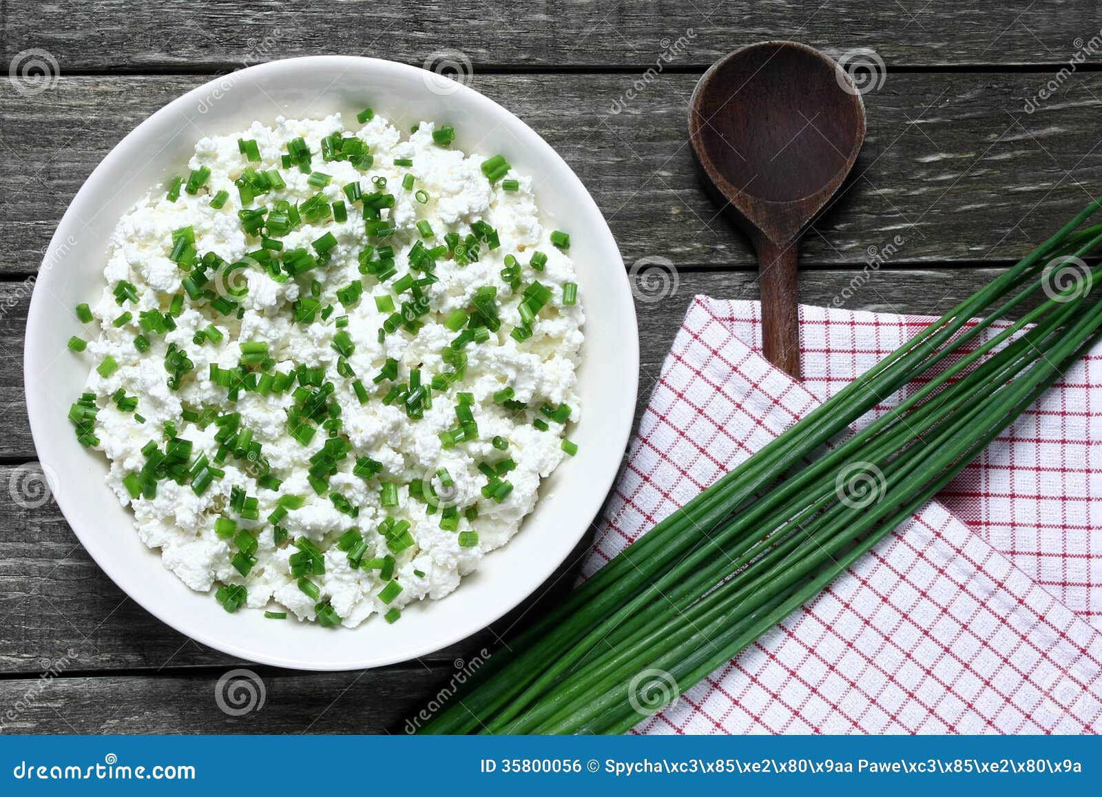 Cottage cheese with chives stock photo. Image of cheese 35800056