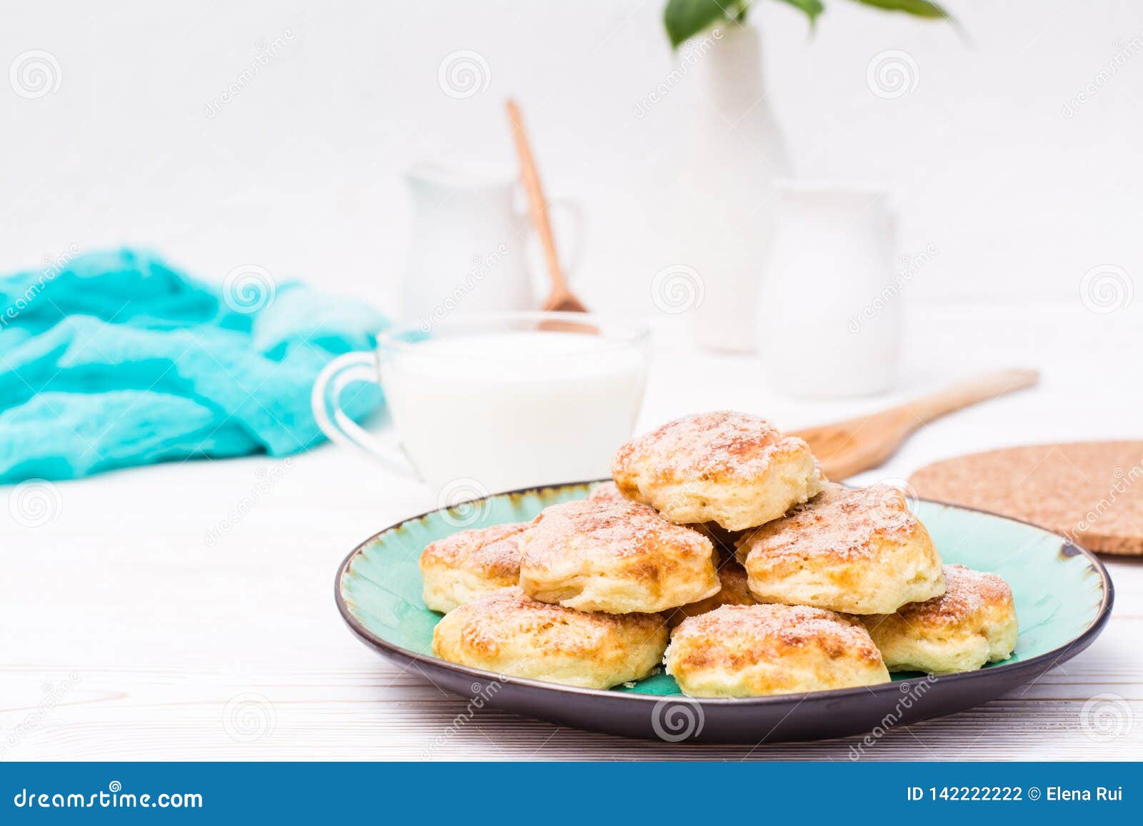 Cottage Cheese Cookies Sprinkled With Sugar On A Plate And A Cup