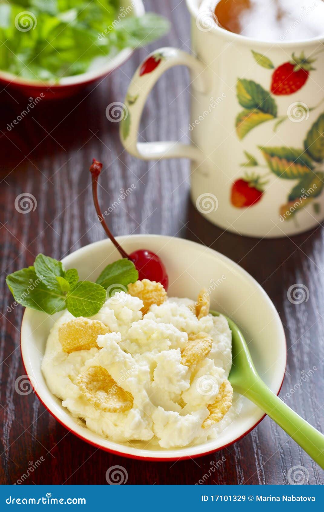 Cottage Cheese with Cornflakes Stock Image Image of cherry, appetite