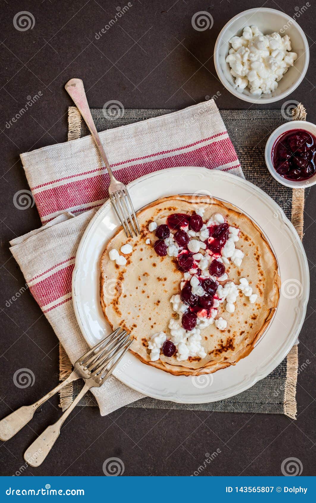 Cottage Cheese and Cranberry Jam Crepes Stock Image Image of homemade
