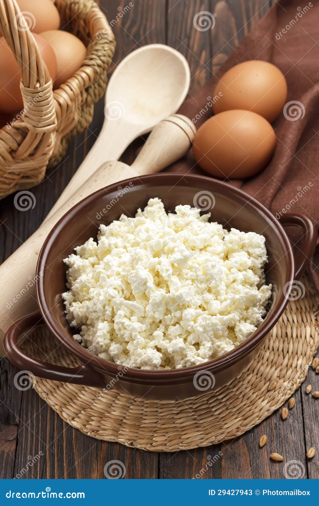 Cottage cheese and eggs stock image. Image of pitcher 29427943