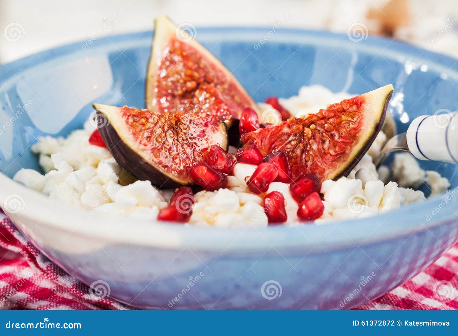 Cottage Cheese, Figs, Pomegranate and Honey Stock Photo - Image of