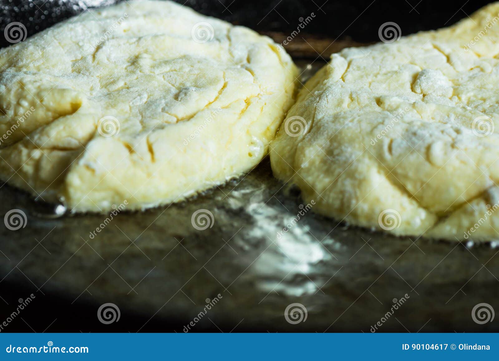 Cottage Cheese Fritters Or Pancakes Frying In Sizzling Oil In Old