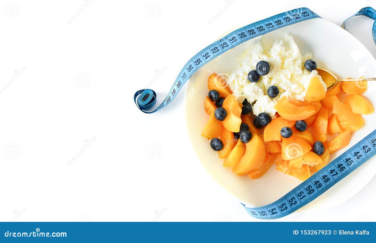 Cottage Cheese And Fruit And Measuring Tape Selective Focus Diet