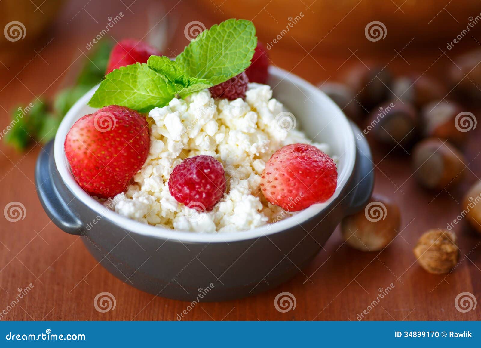 Cottage Cheese with Fruit and Nuts Stock Photo Image of green, dark