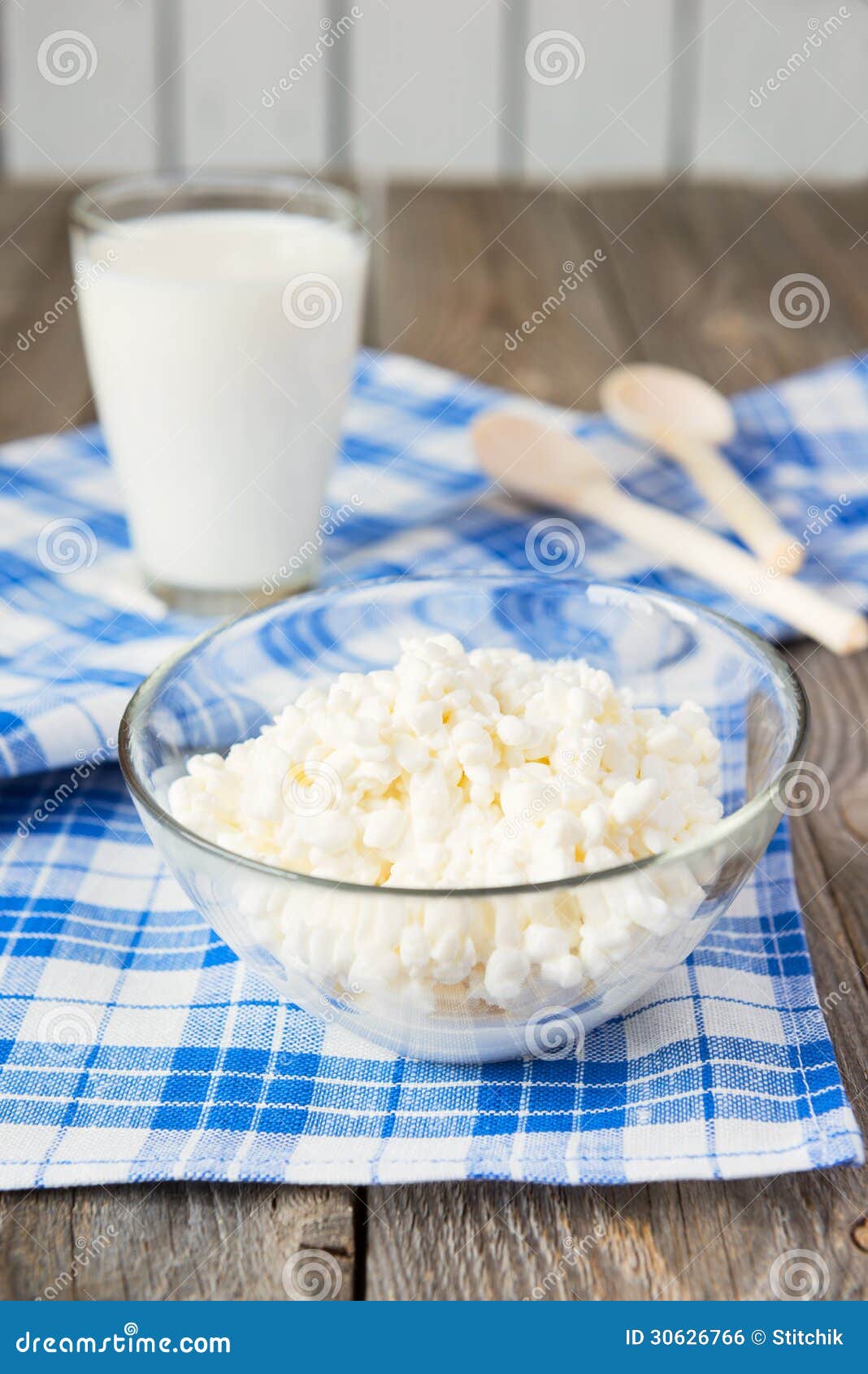 Cottage Cheese in Glass Bowl Stock Photo Image of spoon, cheese 30626766