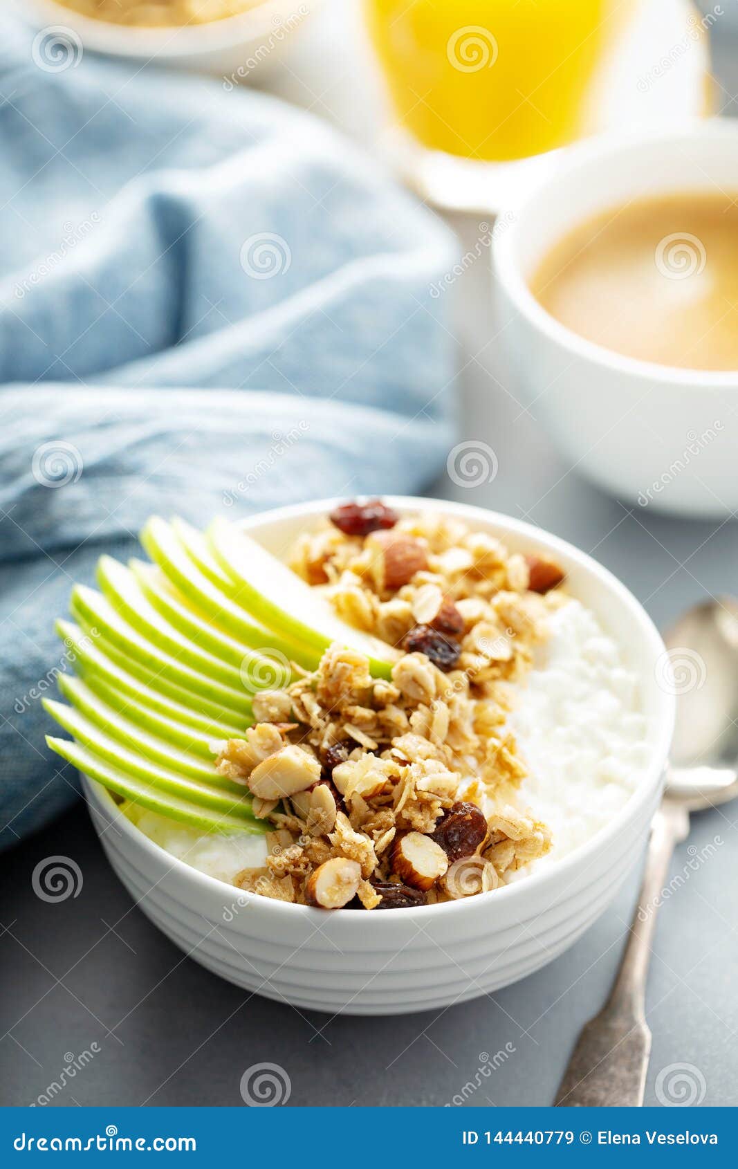 Cottage Cheese with Granola and Apple Stock Image Image of cheese