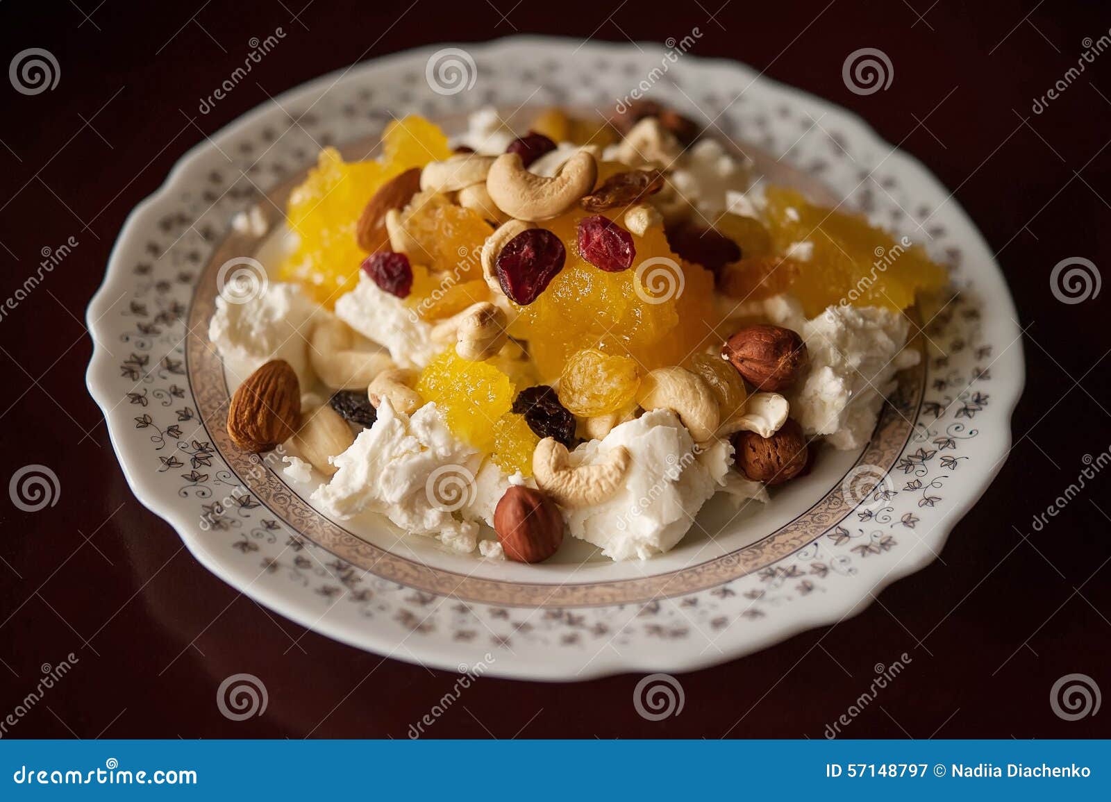 Cottage Cheese with Honey and Dried Fruit Stock Image Image of group