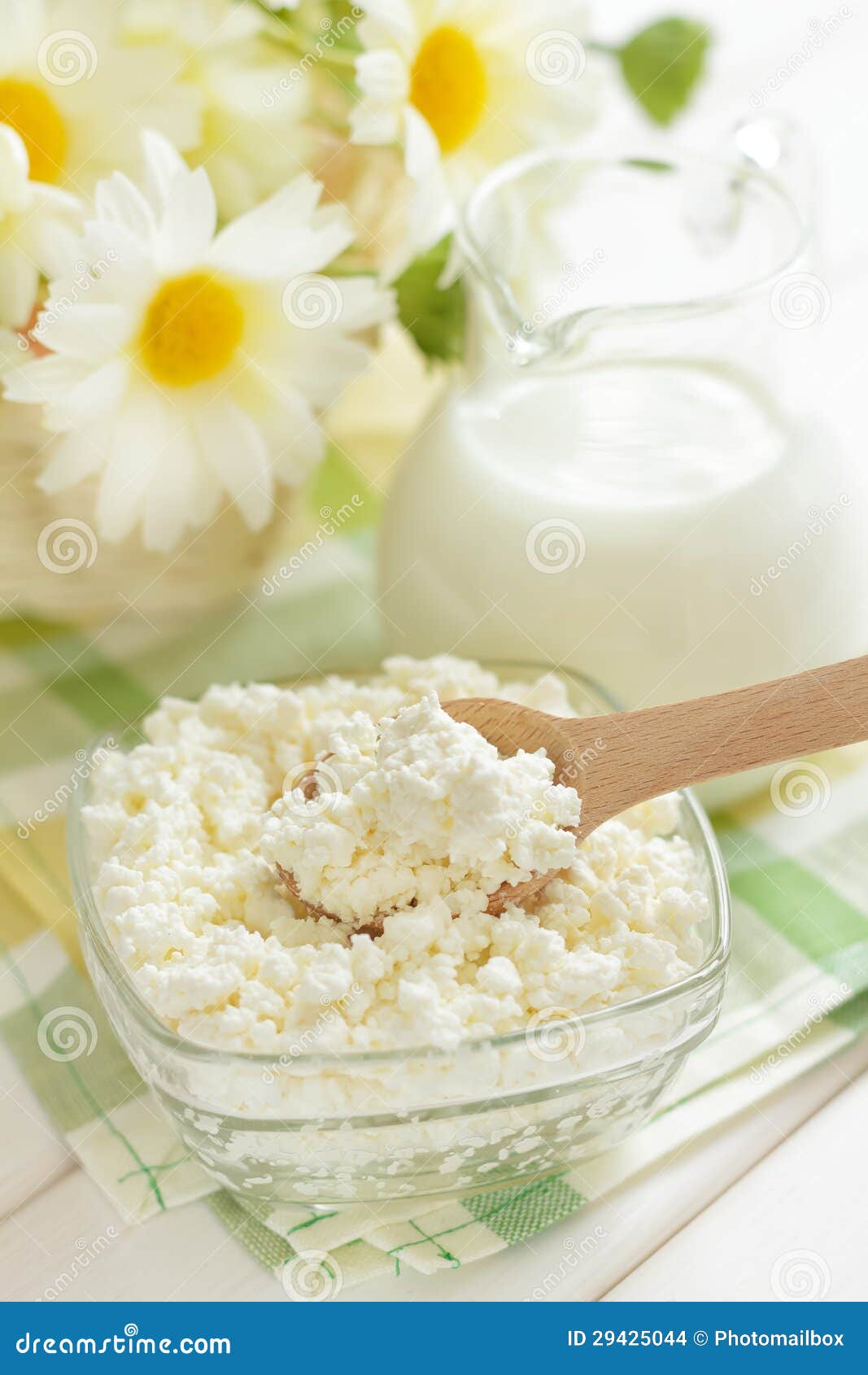 Cottage cheese and milk stock photo. Image of eating 29425044