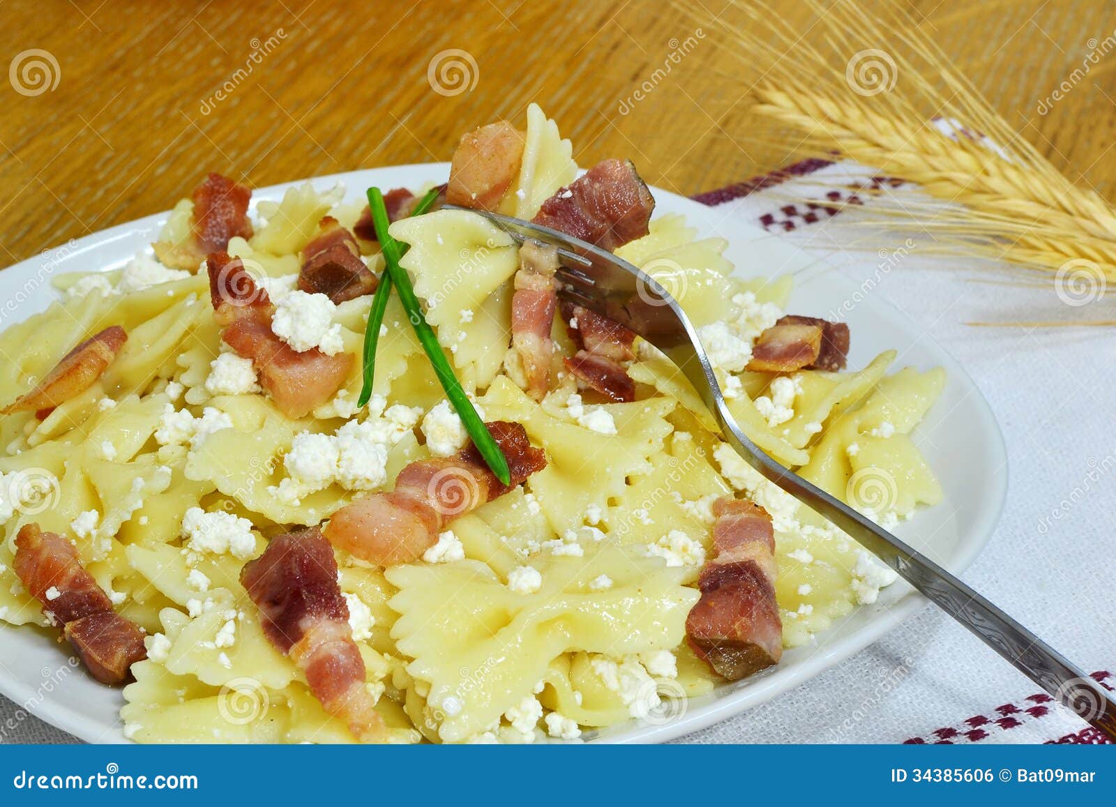 Cottage Cheese Pasta With Fried Bacon Stock Photo Image Of Fried