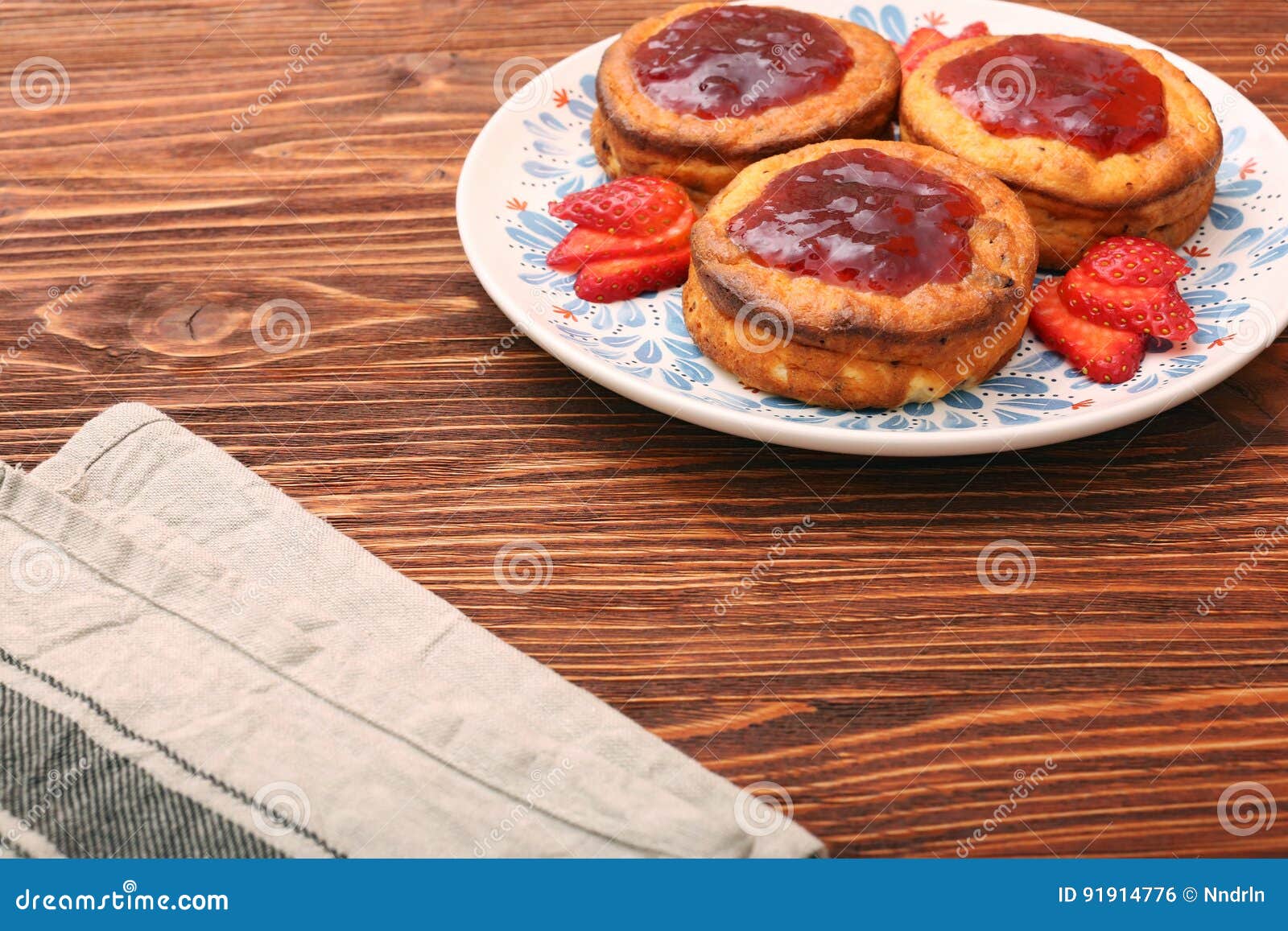 Cottage Cheese Patties With Strawberry Jam Stock Photo Image Of