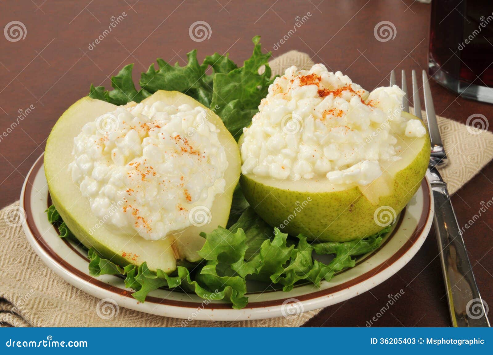 Cottage cheese and pears stock image. Image of glass 36205403