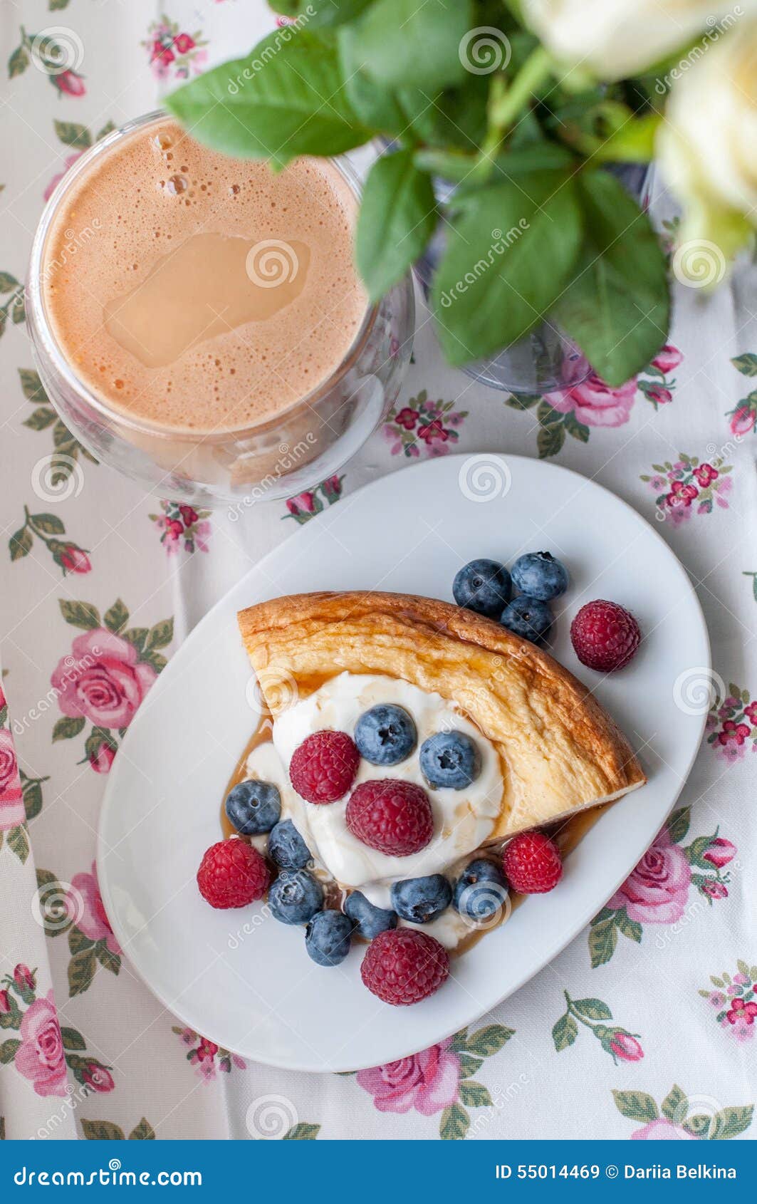 Cottage Cheese Pie with Honey Yogurt and Berries Stock Image Image of
