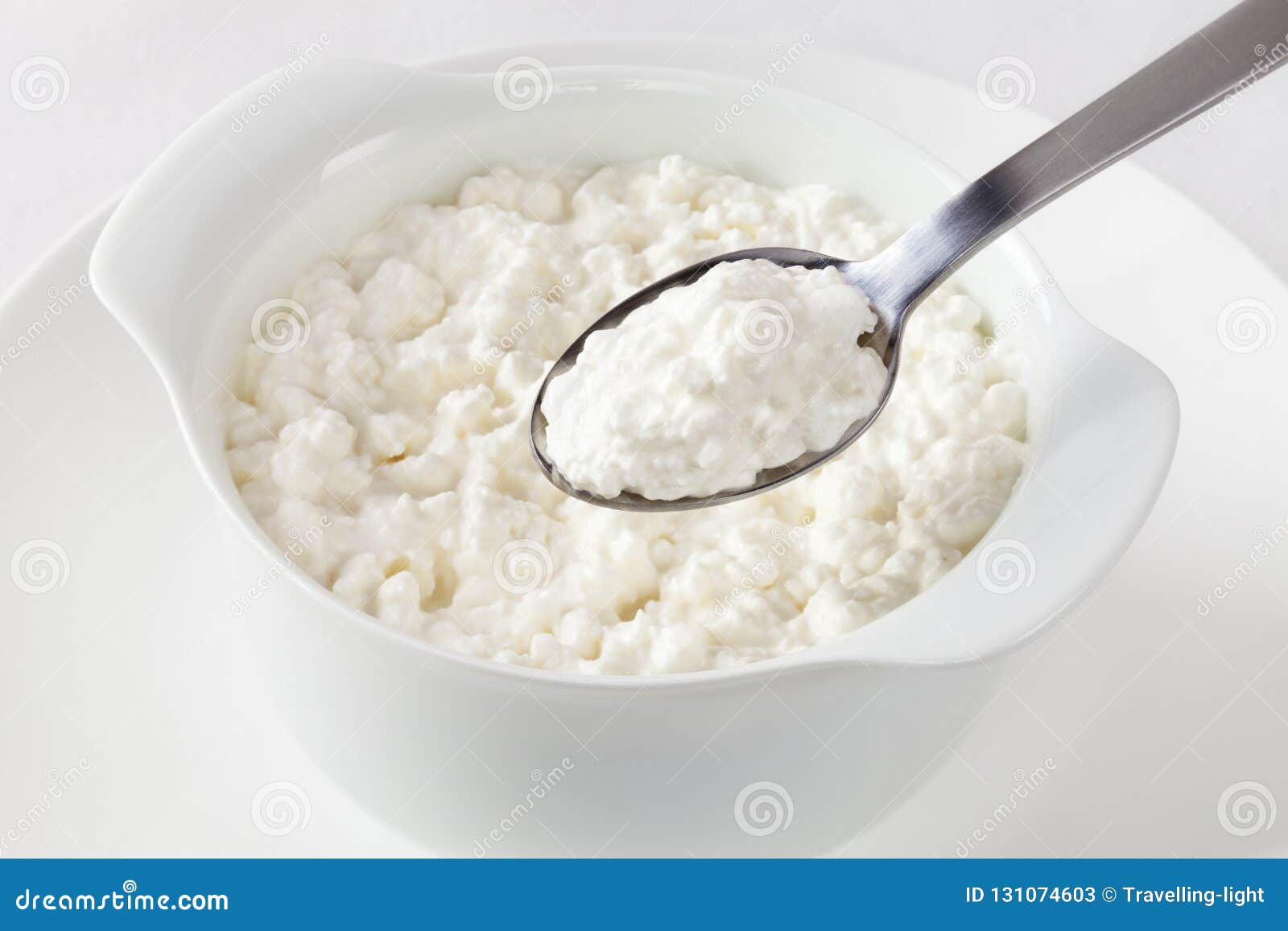 Cottage Cheese and Spoonful Lifting Stock Image Image of lifting