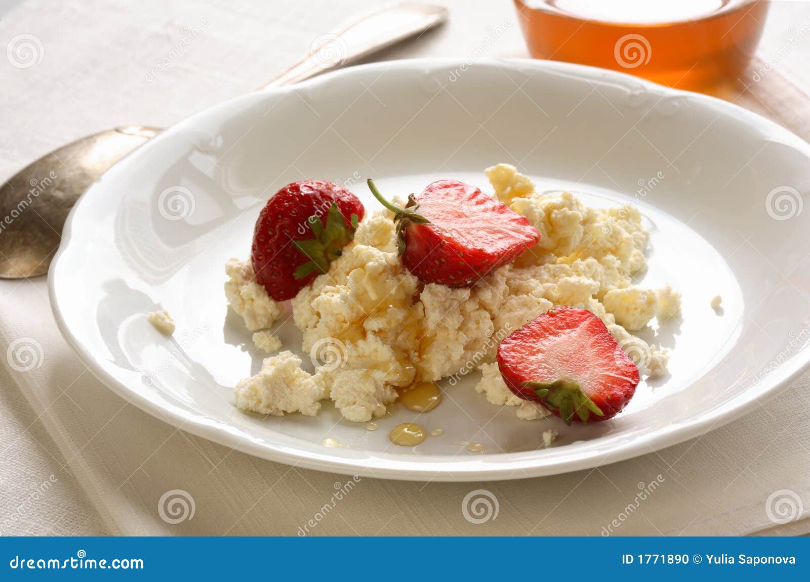 Cottage Cheese with a Strawberry Stock Photo Image of food
