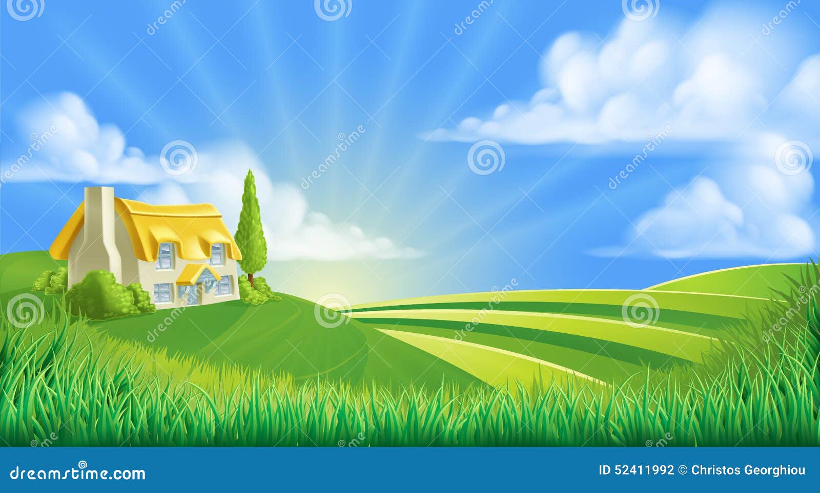 Download Cottage in rolling hills stock vector. Illustration of ...