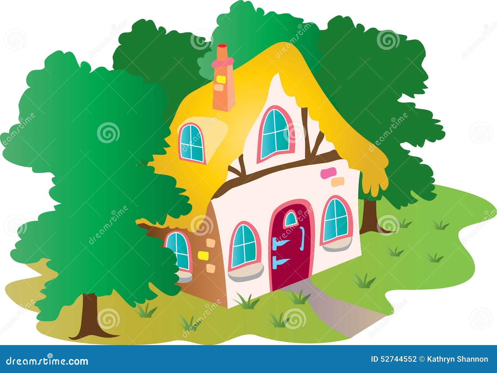 Cottage in the woods stock vector. Illustration of thatched - 52744552