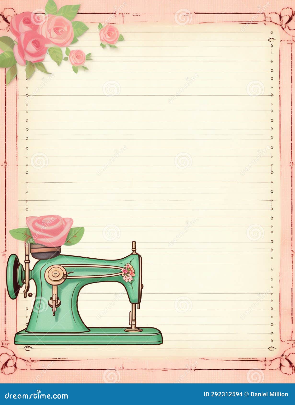 Cottagecore Sewing Machine Lined Paper Old Paper, Vintage Digital Paper ...