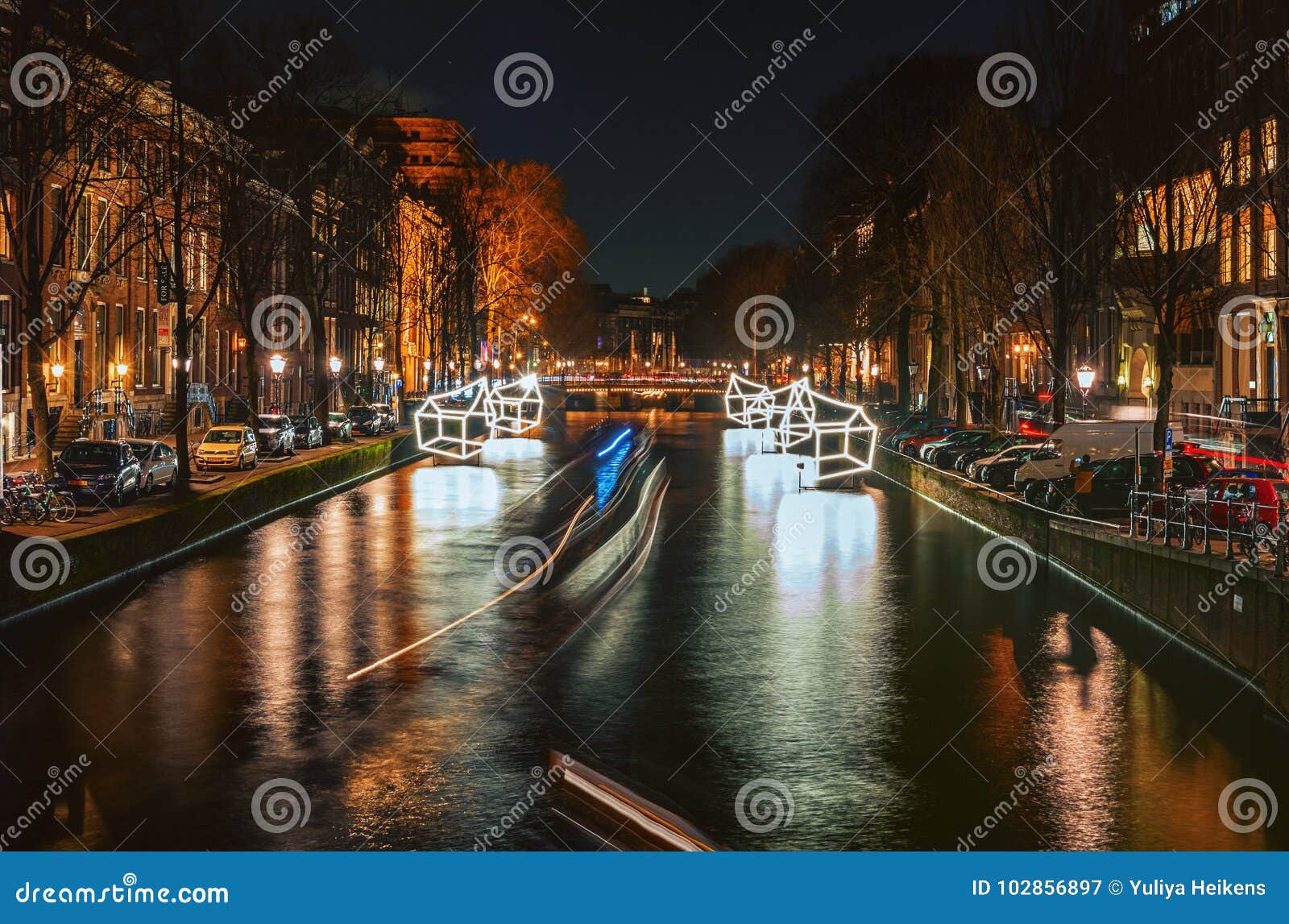 Cottages Of Light Float Above The Canal During The Festival Of L
