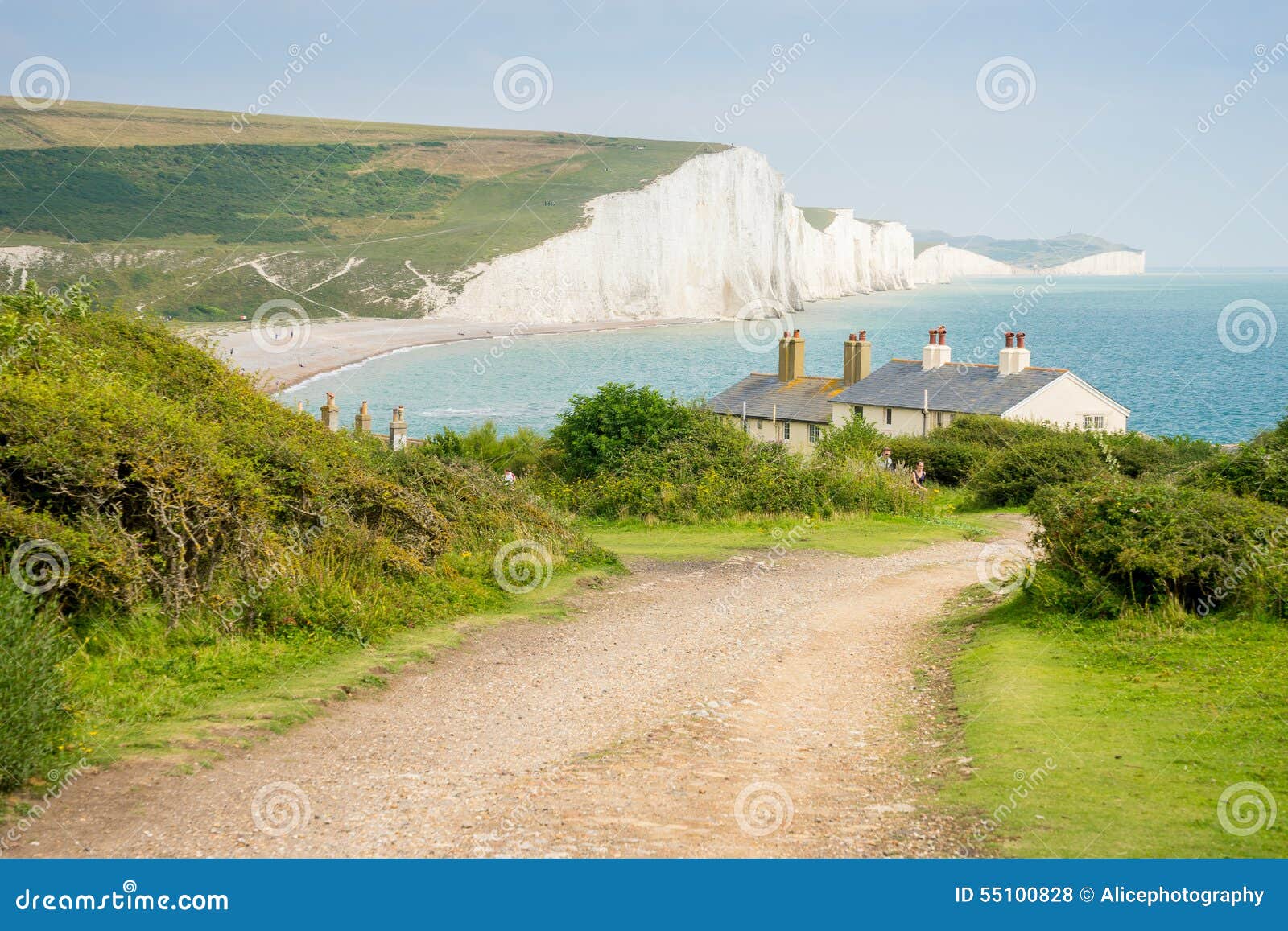 Cottages & 7 Seven Sisters, Brighton, England Stock Photo Image of