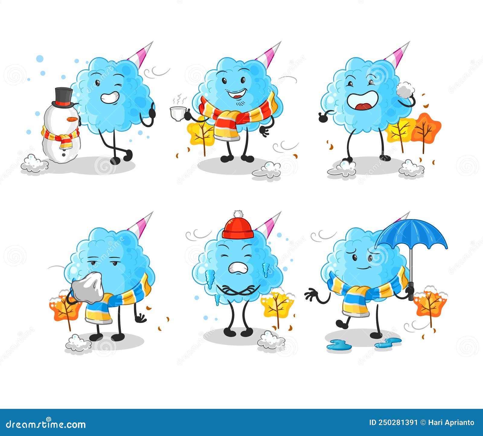 Cotton Candy in Cold Weather Character Mascot Vector Stock Vector