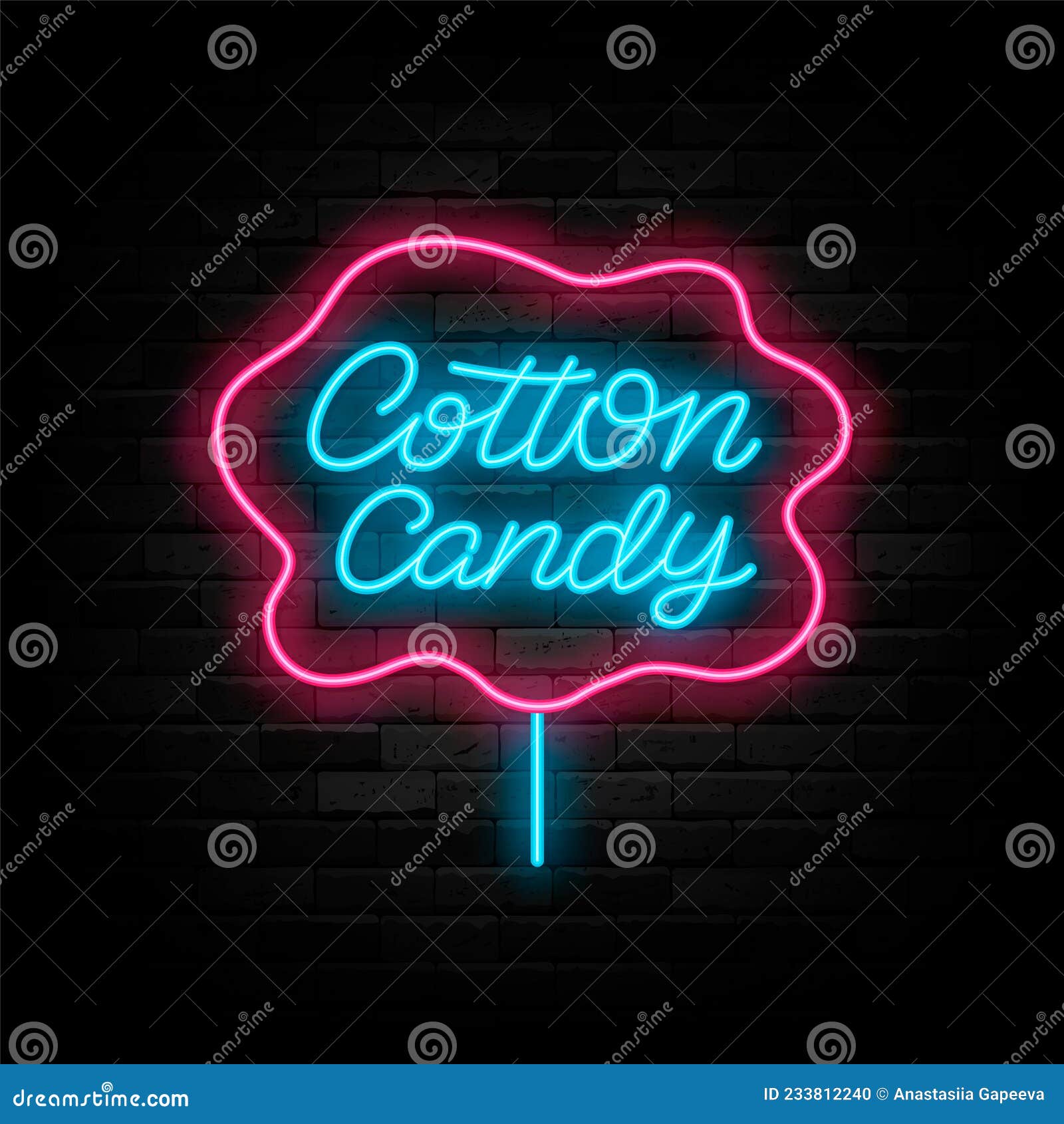 Cotton Candy Neon Lettering Sign. Sweet Shop Logo. Cake Store. Night ...