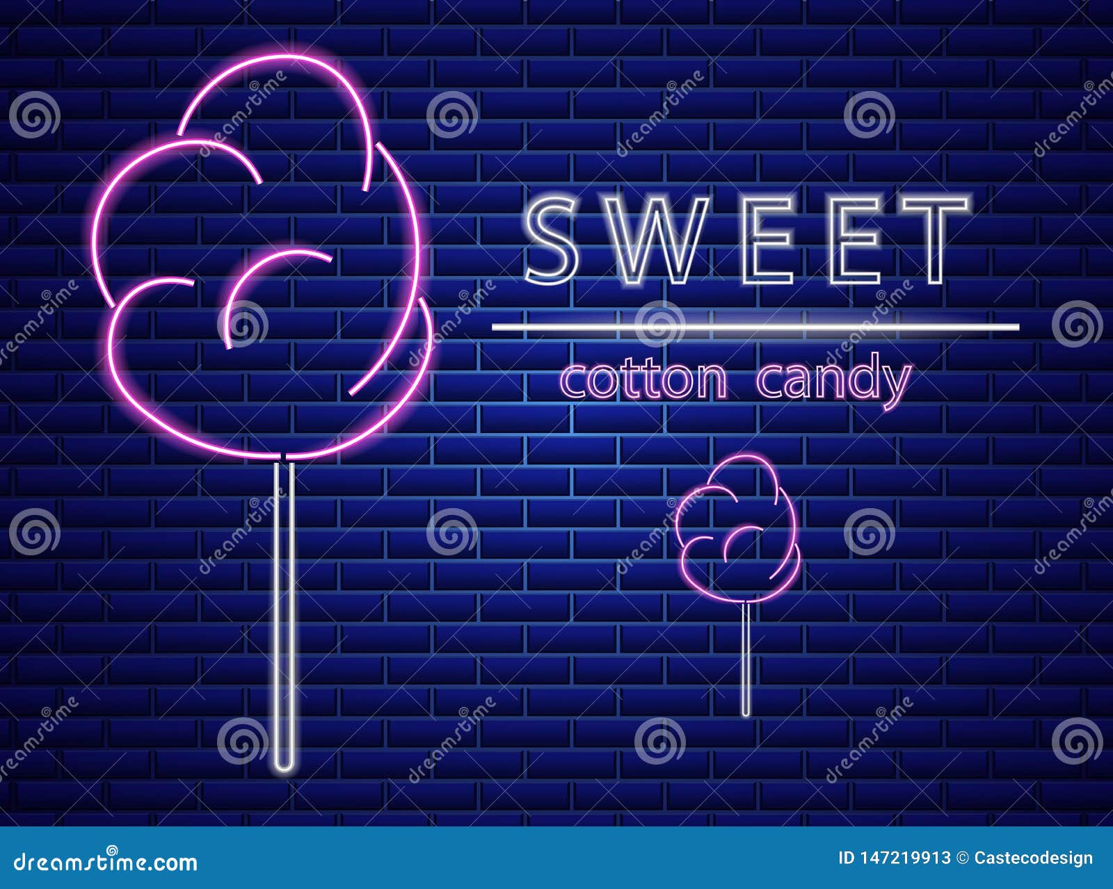 Cotton Candy Neon Sign Vector. Glowing Desserts Dark Background ...