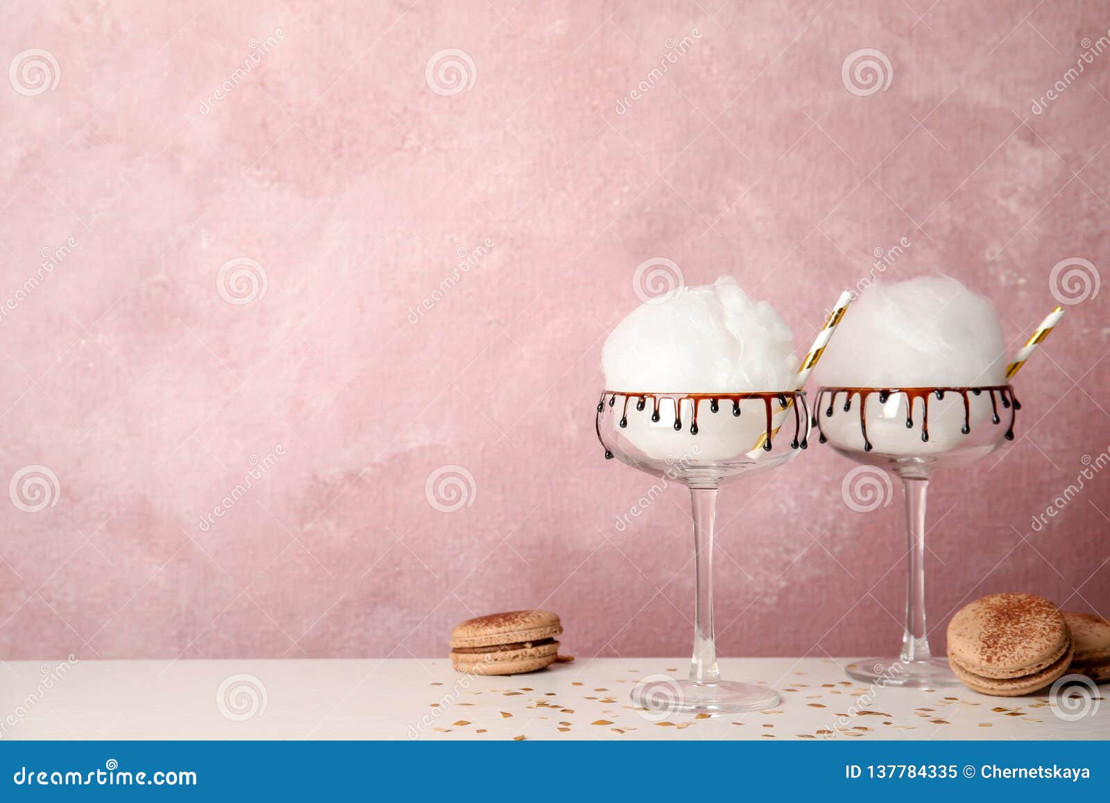 Cotton Candy Served in Cocktail Glasses on Table Stock Image Image of recipe, snack 137784335