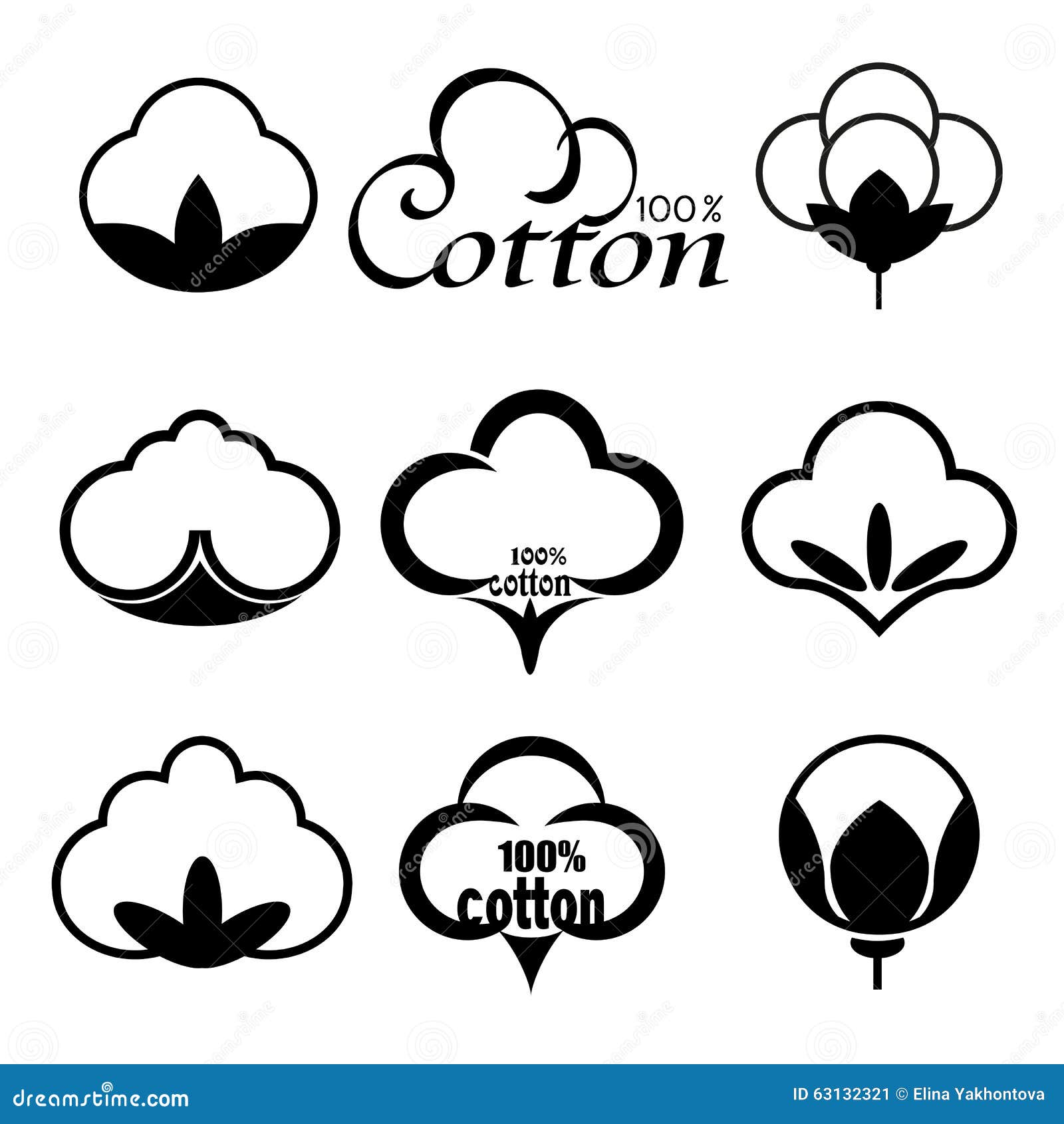 Vector Icons Set Indicating the Cotton Mark or Textile Products on ...