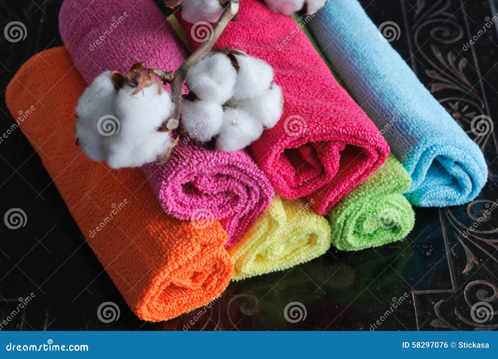 Cotton Plant on Rolled Fabric Stock Photo Image of yellow, green