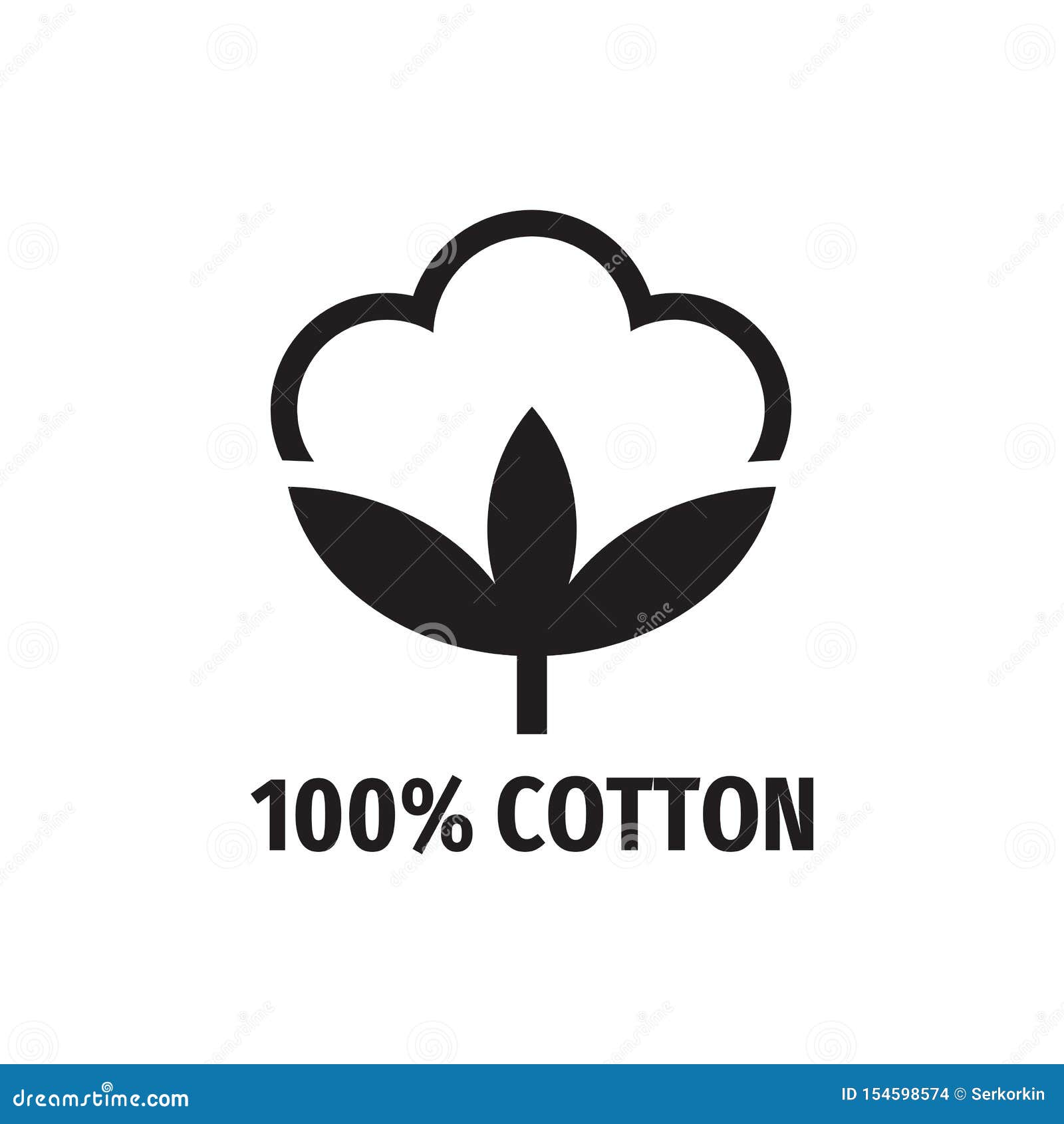 100 Cotton - Web Black Icon Design. Natural Fiber Sign. Vector