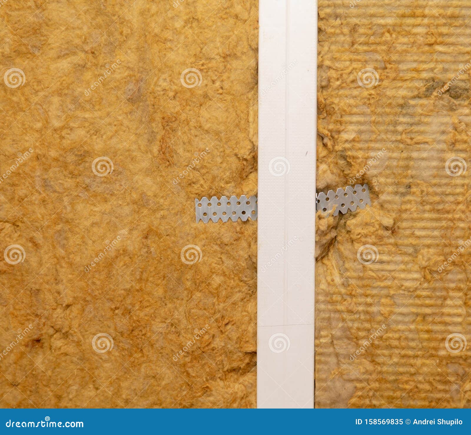 Cotton Wool Insulation in the Wall at a Construction Site Stock Image