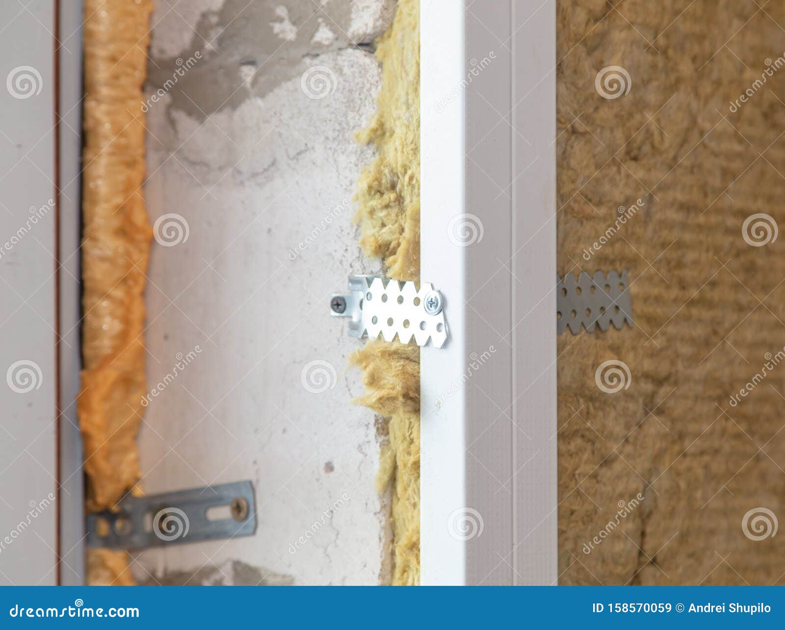 Cotton Wool Insulation in the Wall at a Construction Site Stock Image